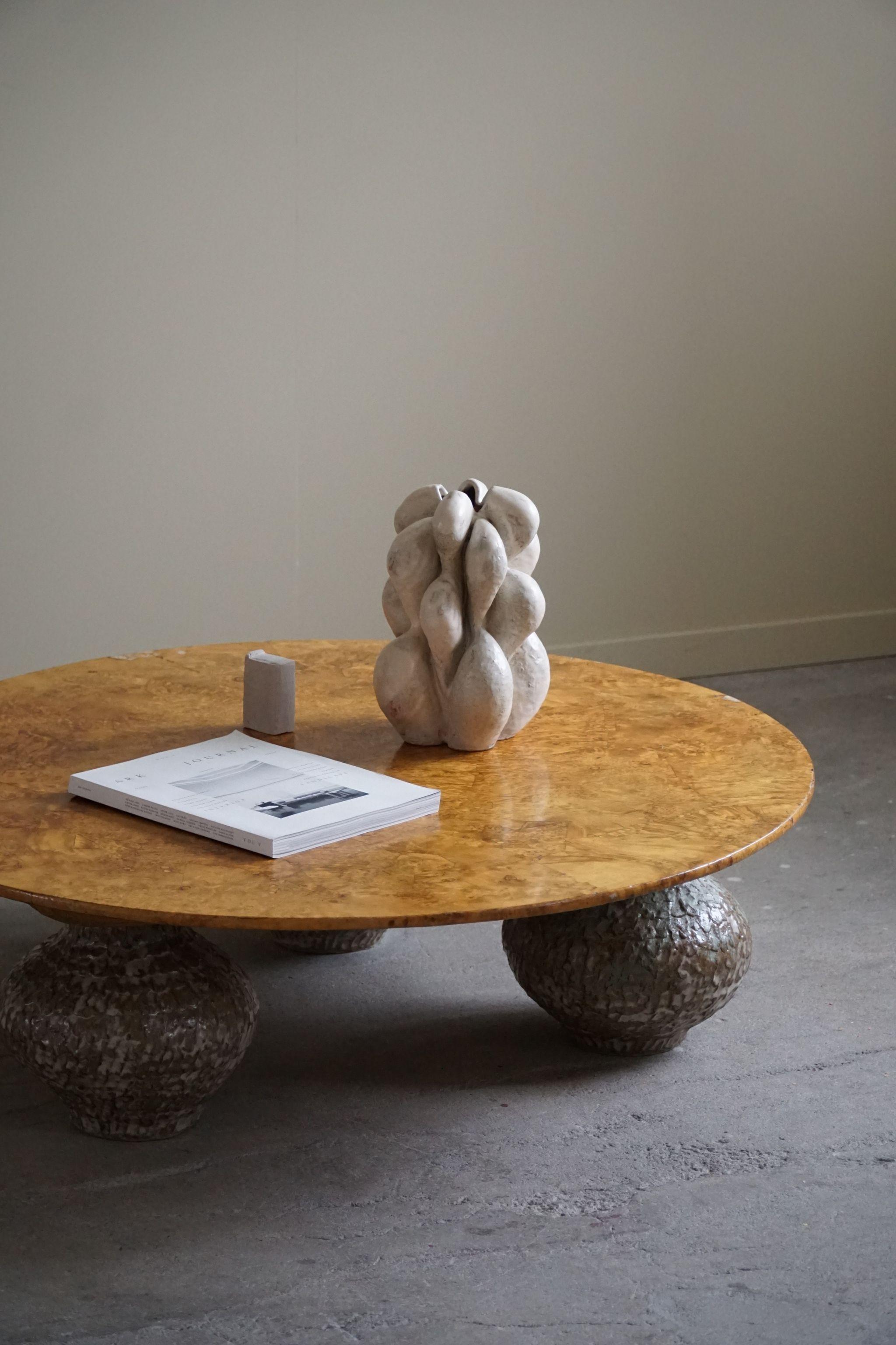 A Burl Table by eliaselias x Ole Victor, Ceramic & Birch, Danish Design, 2023 For Sale 4