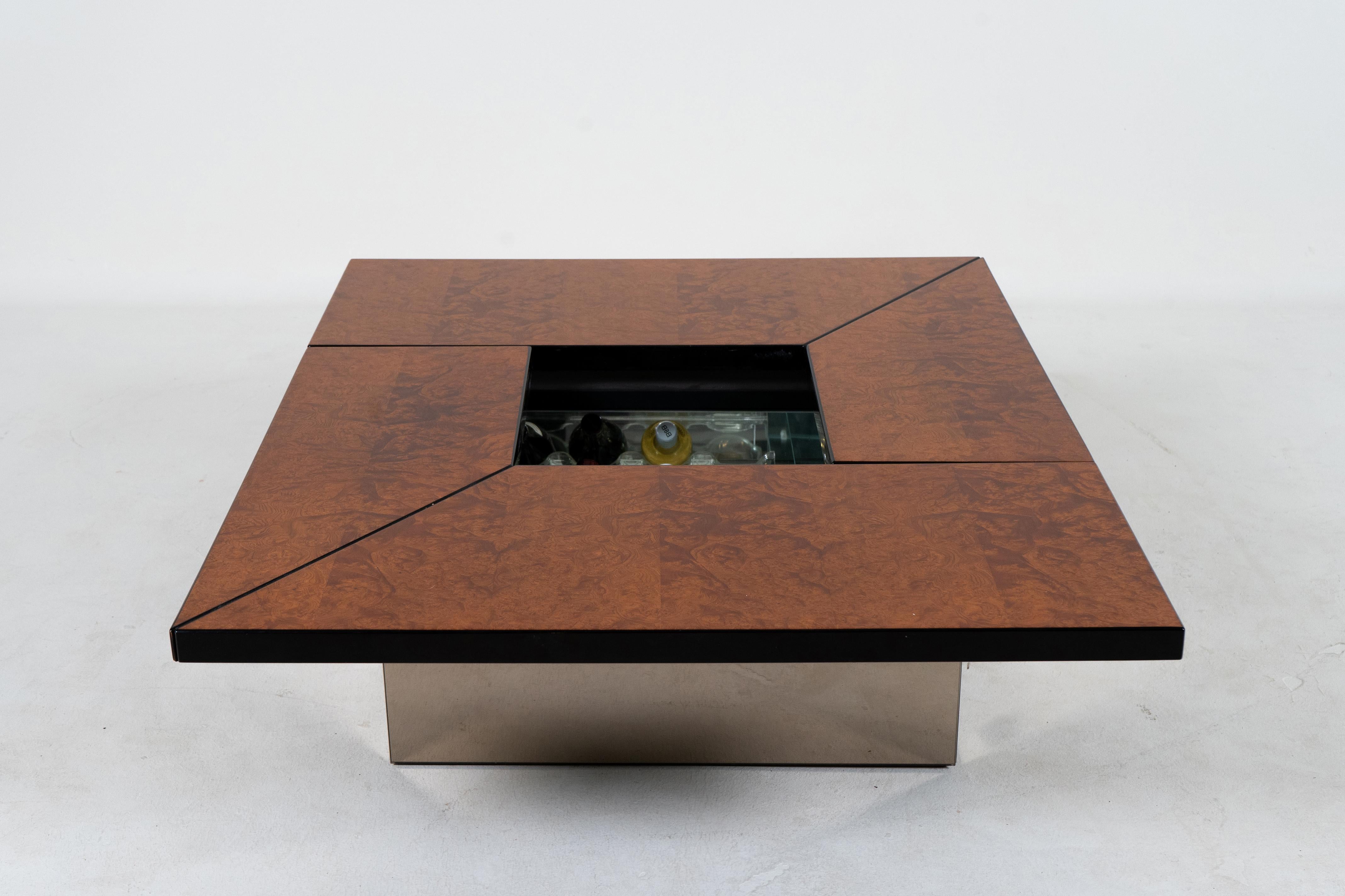 Mid-Century Modern A Burl Wood Sliding Coffee Table or Bar by Paul Michel, Belgium c.1970 For Sale