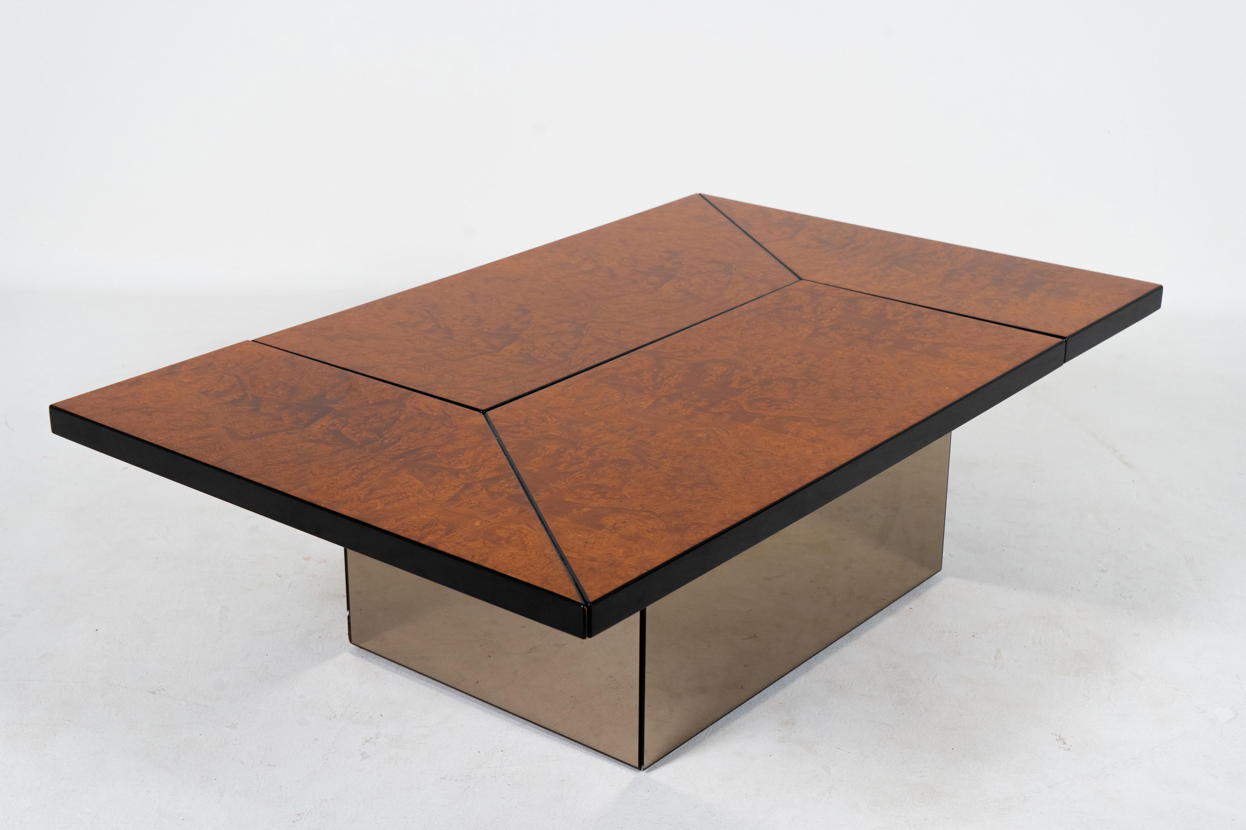 Belgian A Burl Wood Sliding Coffee Table or Bar by Paul Michel, Belgium c.1970 For Sale