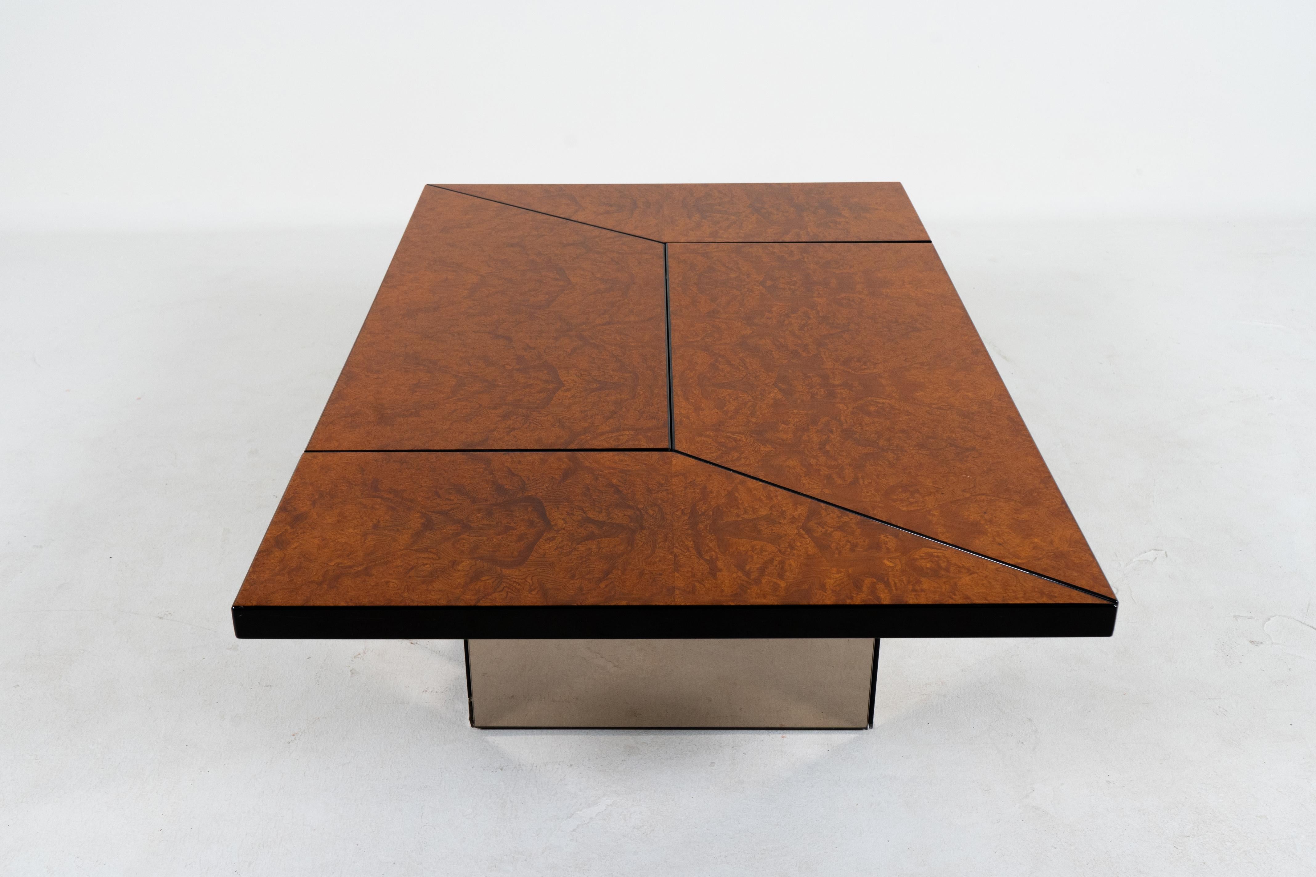 20th Century A Burl Wood Sliding Coffee Table or Bar by Paul Michel, Belgium c.1970 For Sale
