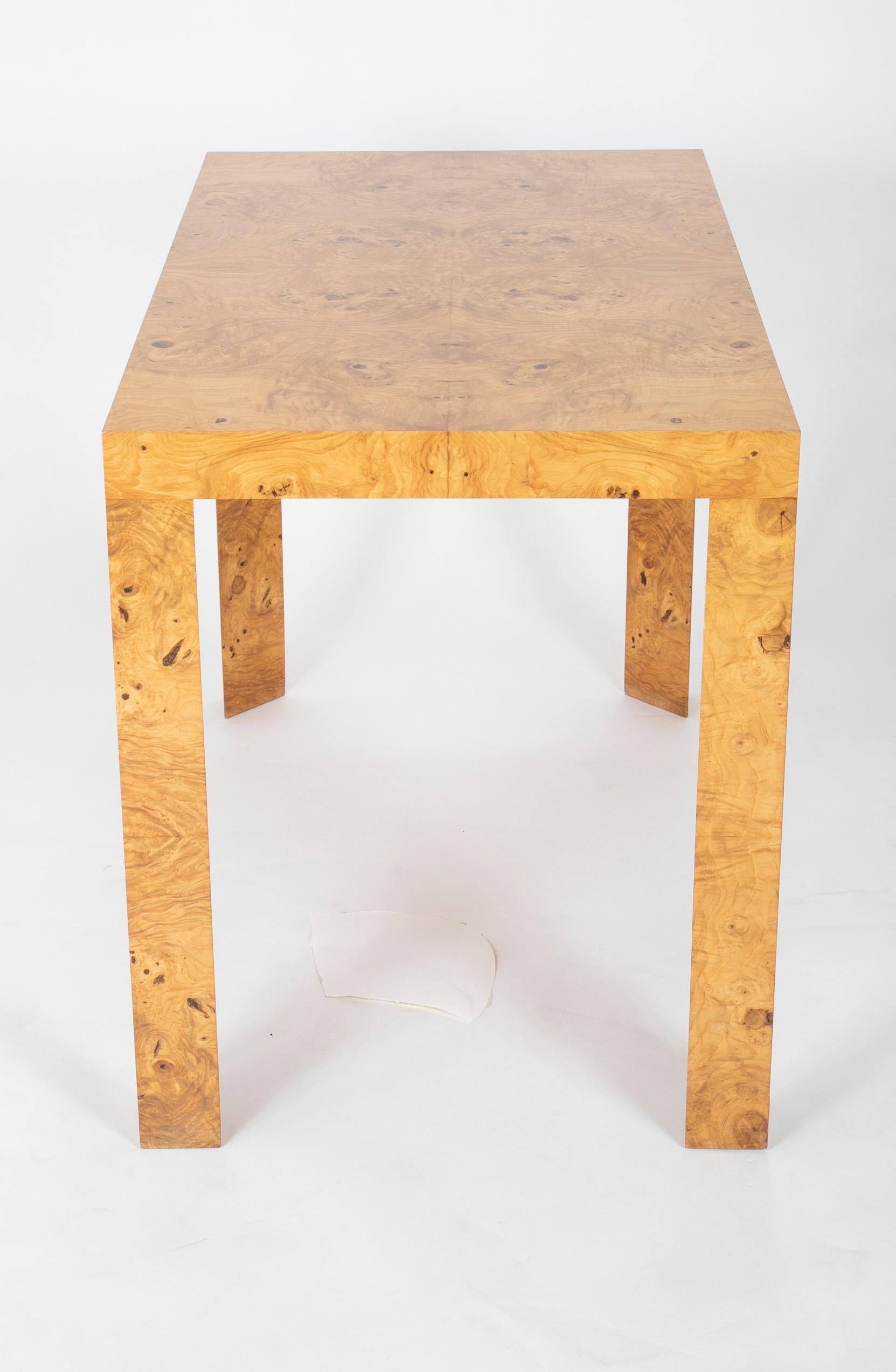 Modern Burled Olive Wood Parsons Console Table by Dunbar
