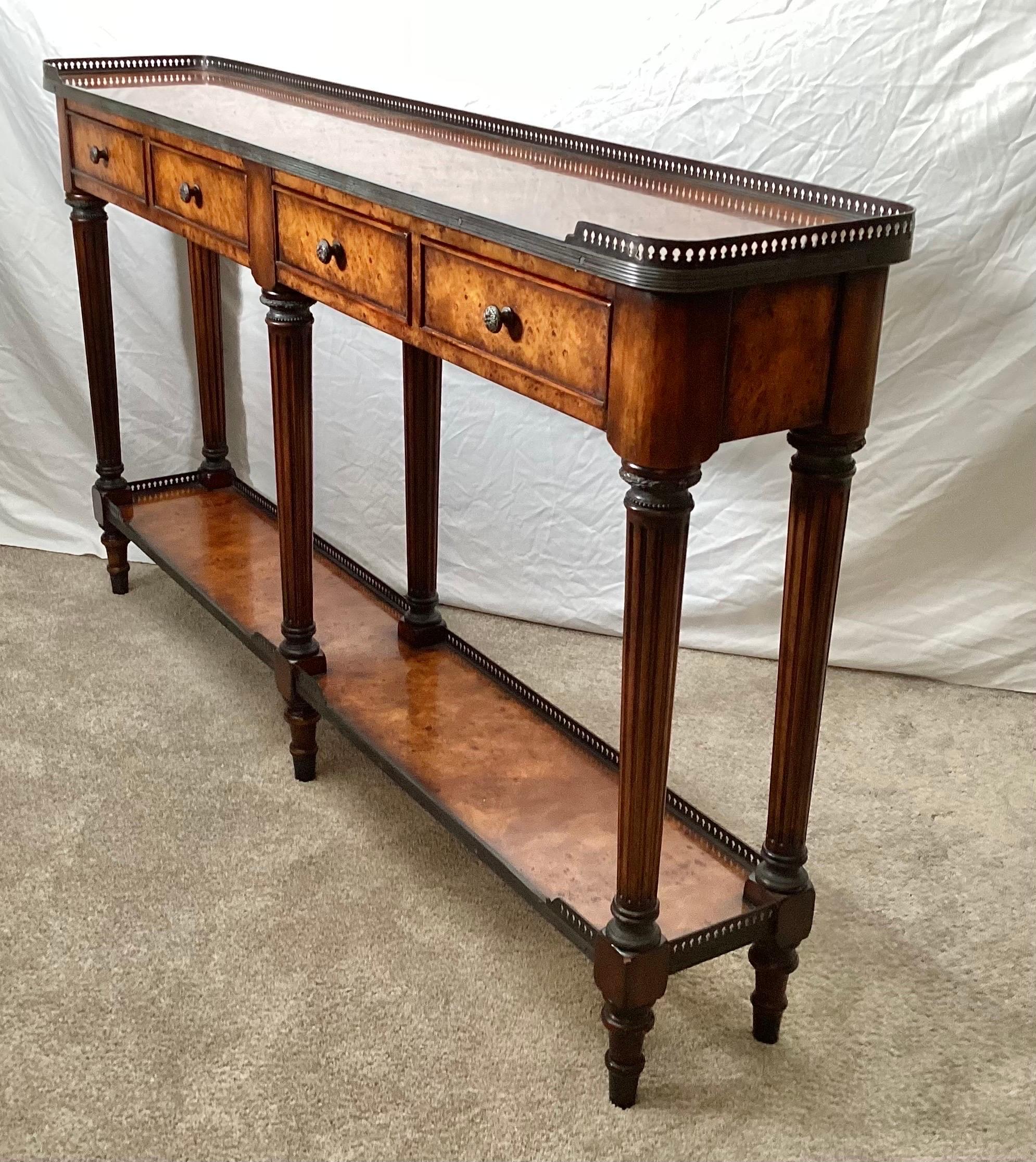 A Burled Walnut Gallery Edge Console Table by Theodore Alexander.  5