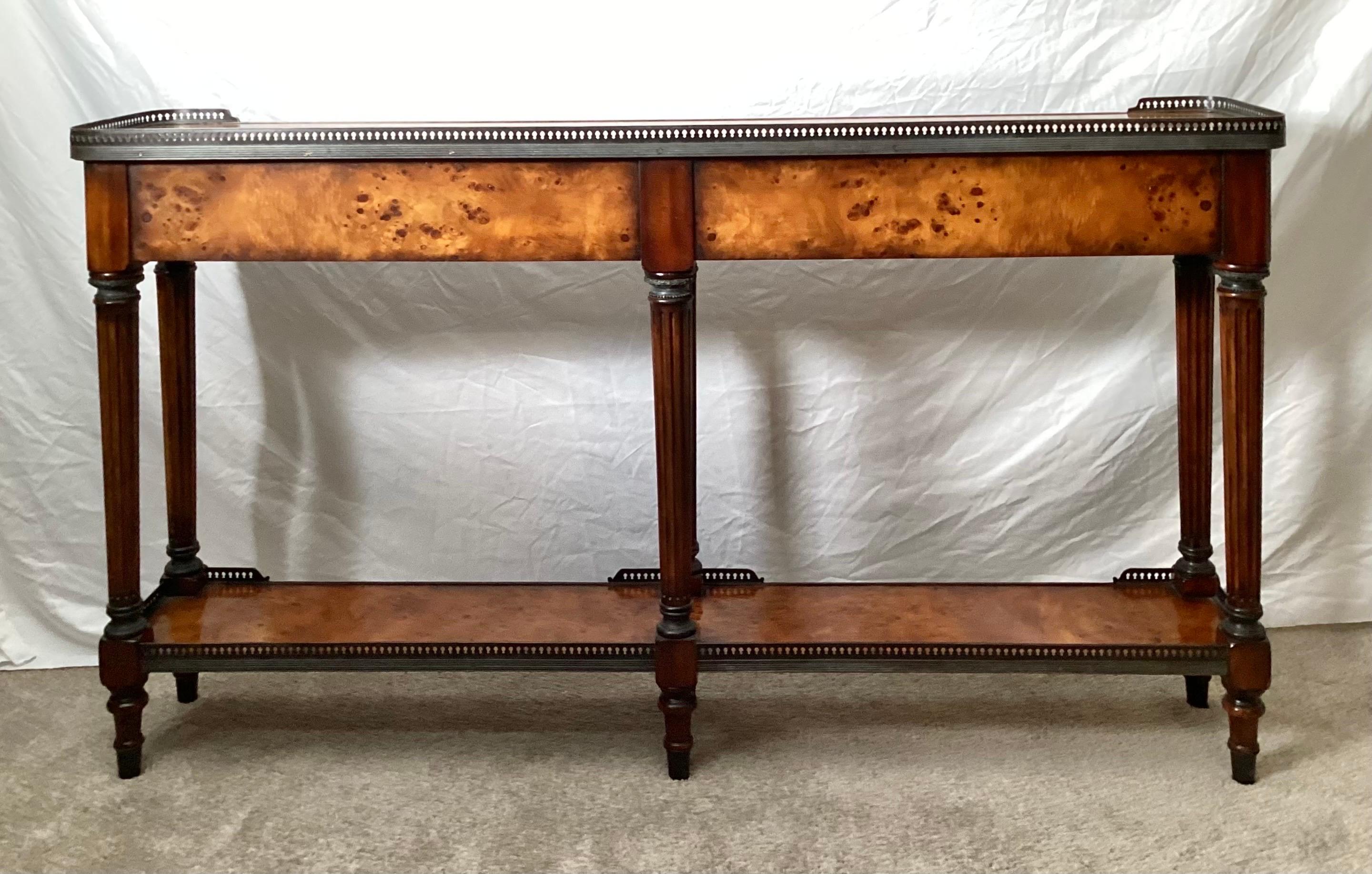 A Burled Walnut Gallery Edge Console Table by Theodore Alexander.  6
