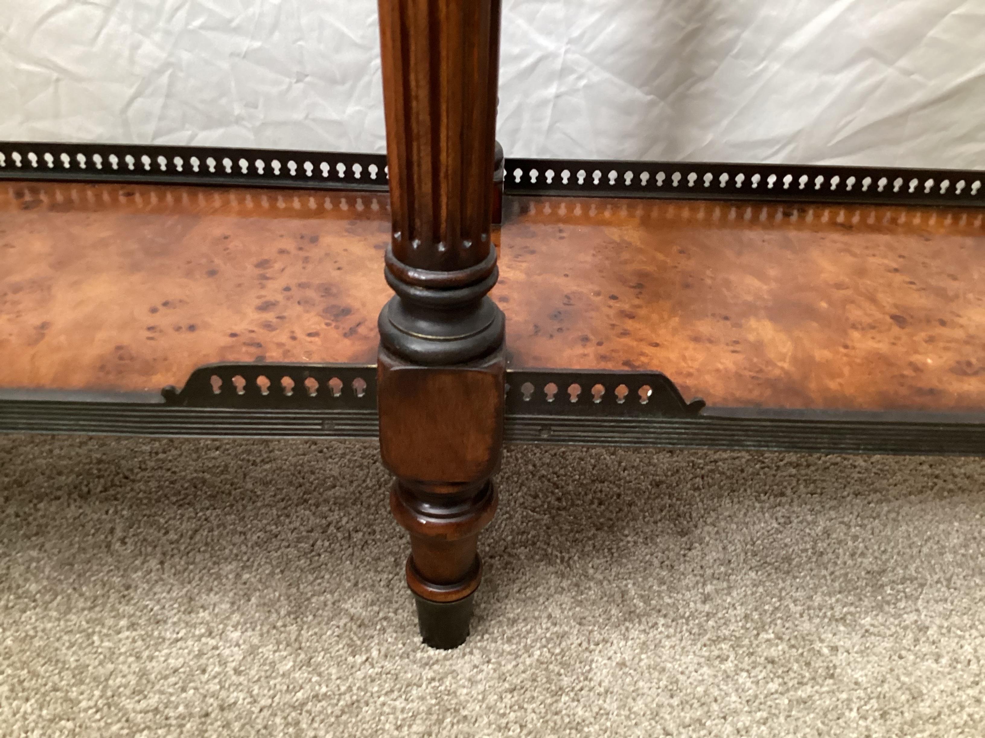 A Burled Walnut Gallery Edge Console Table by Theodore Alexander.  2