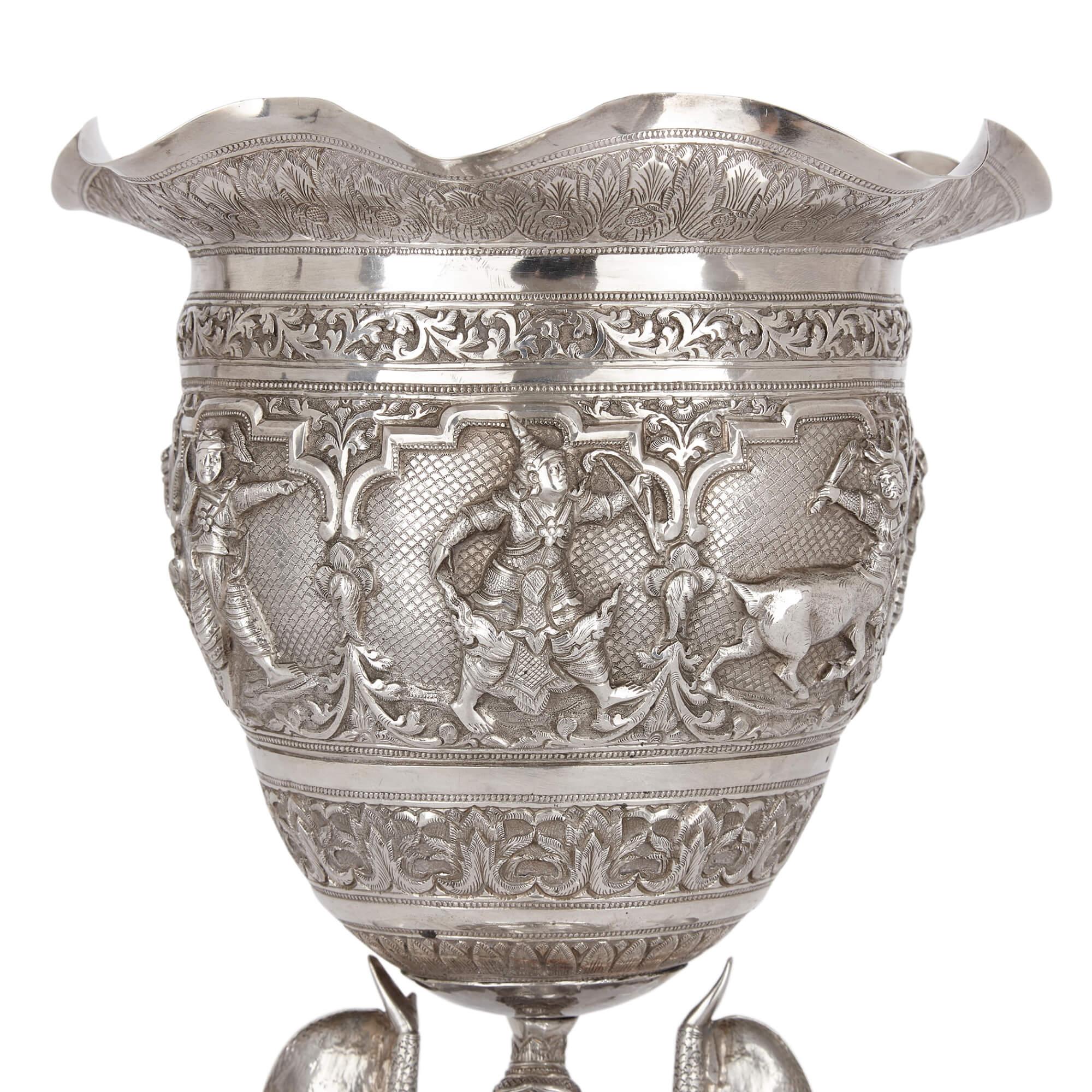 Burmese Embossed Silver Presentation Chalice In Good Condition For Sale In London, GB