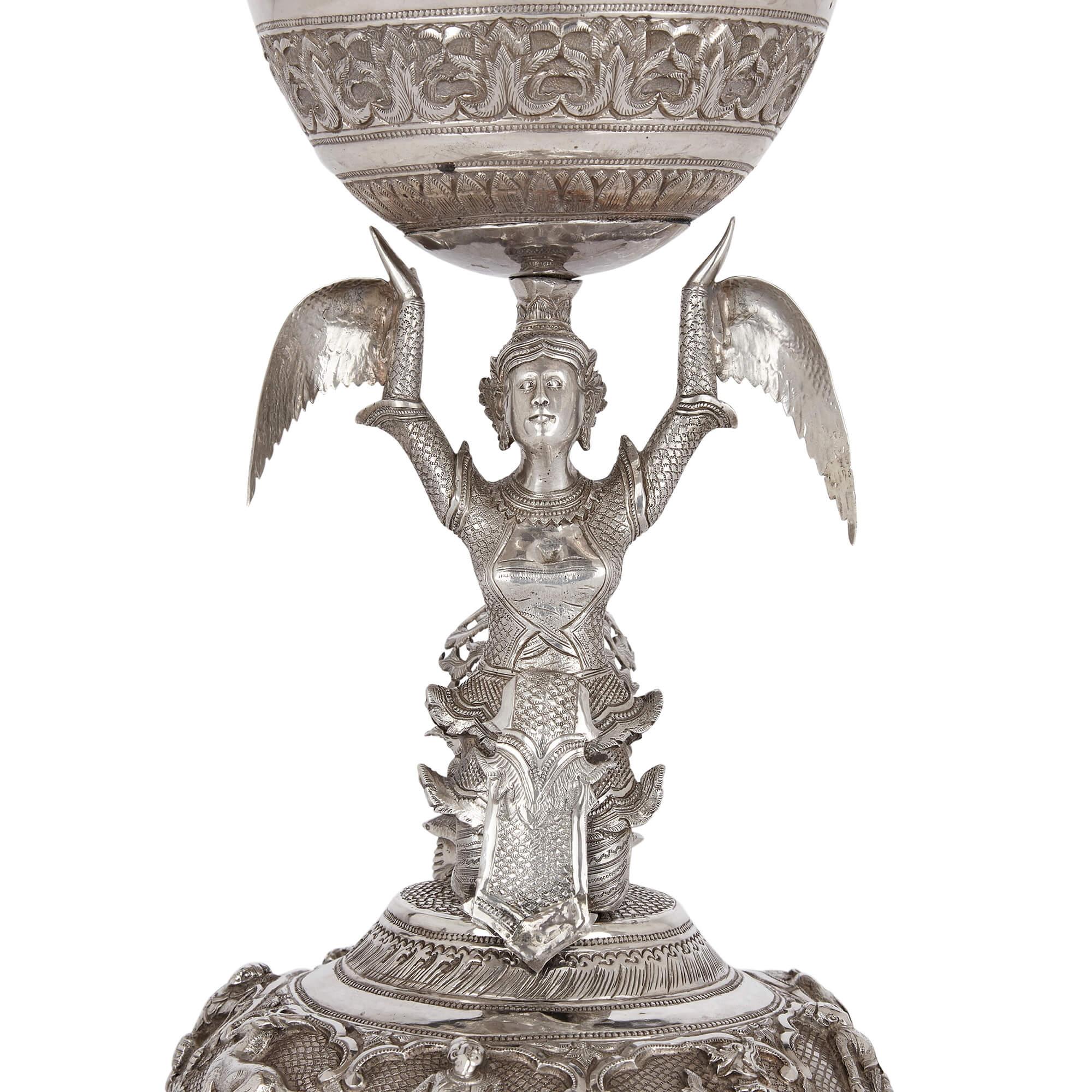 20th Century Burmese Embossed Silver Presentation Chalice For Sale
