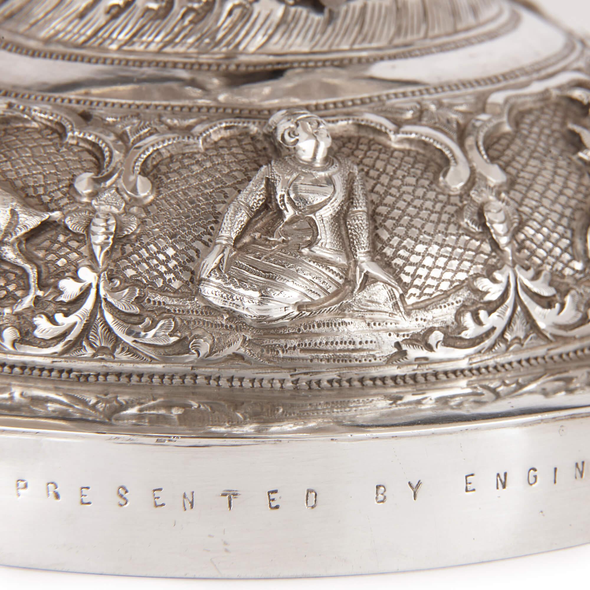 Burmese Embossed Silver Presentation Chalice For Sale 1