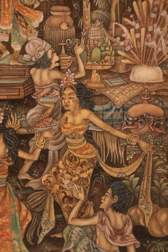 A Burmese painting showing a colourful scene of a a ceremonial celebration