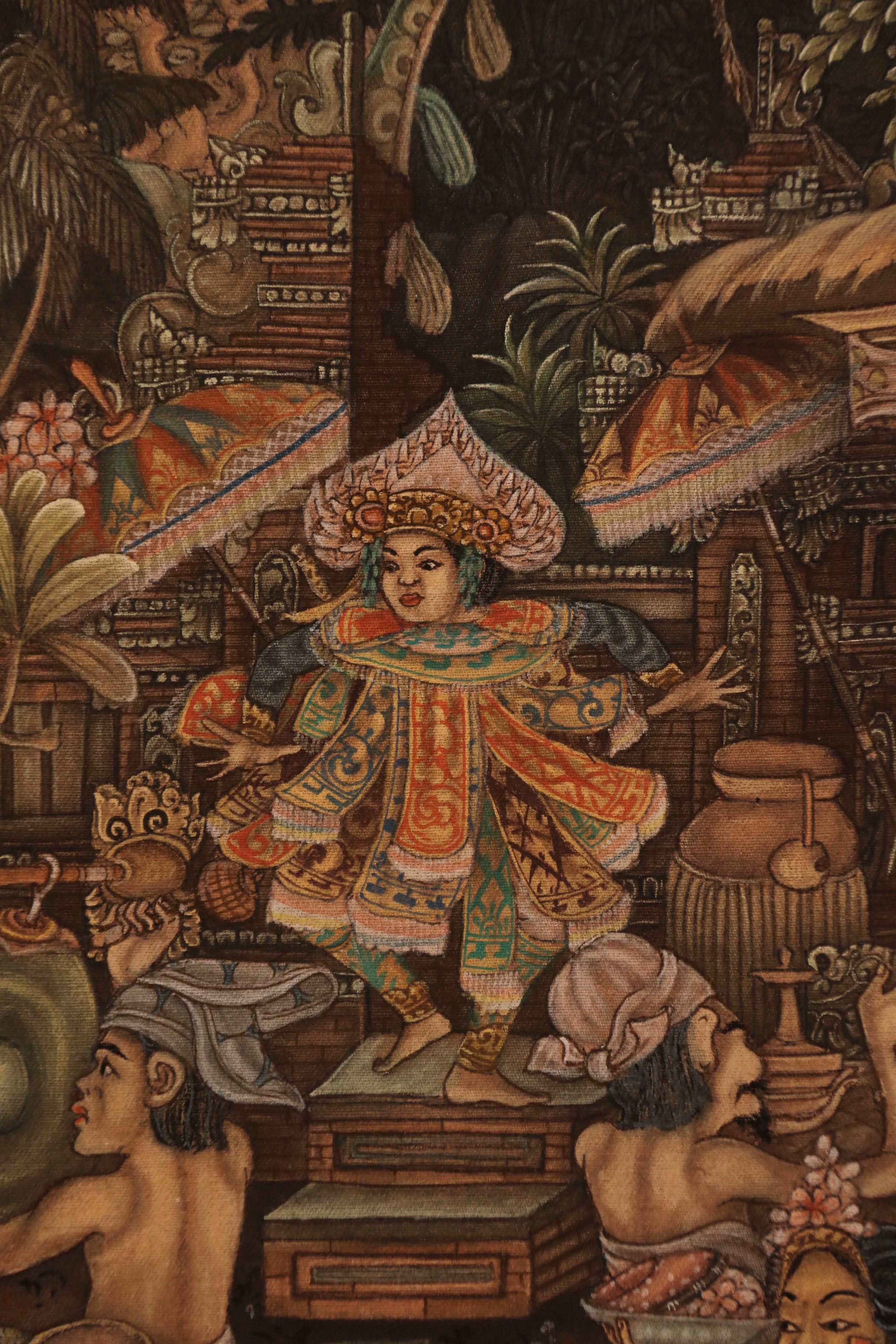 20th Century A Burmese painting showing a colourful scene of a a ceremonial celebration For Sale