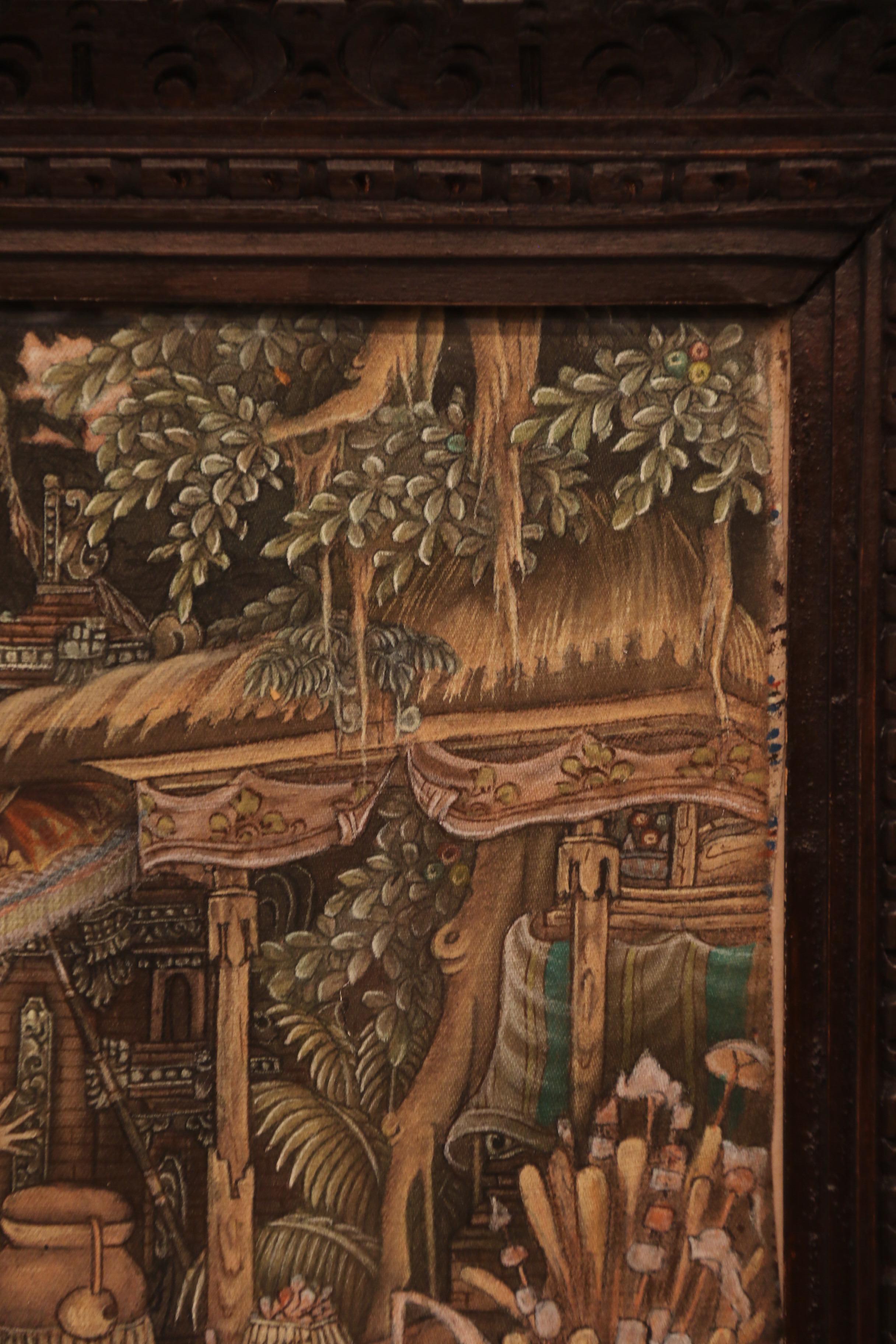 Canvas A Burmese painting showing a colourful scene of a a ceremonial celebration For Sale