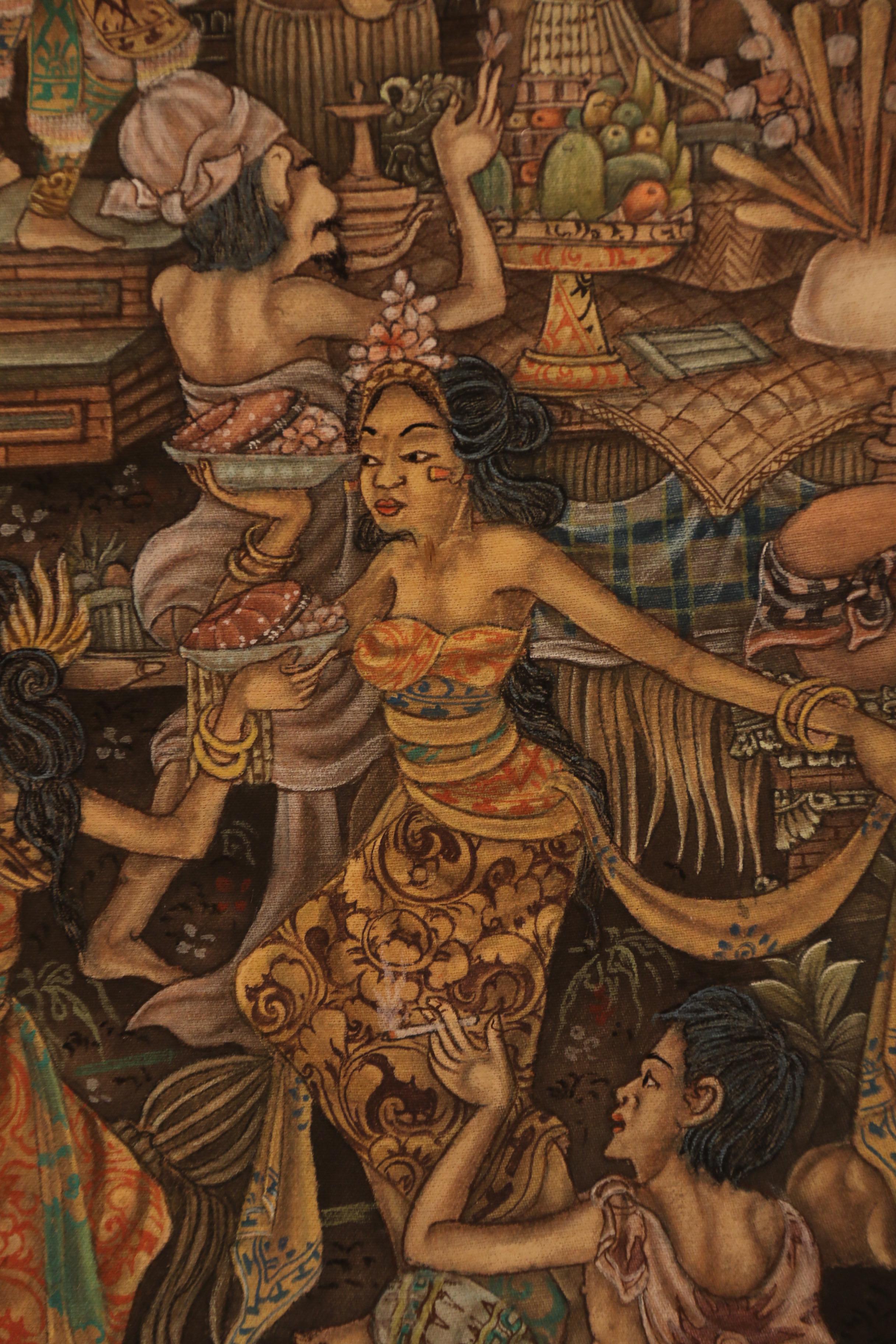 A Burmese painting showing a colourful scene of a a ceremonial celebration For Sale 1