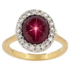 Burmese Star Ruby and Diamond Cluster Ring