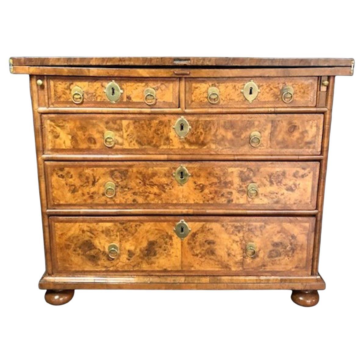 Burr Walnut and Feather Banded Bachelor Chest For Sale
