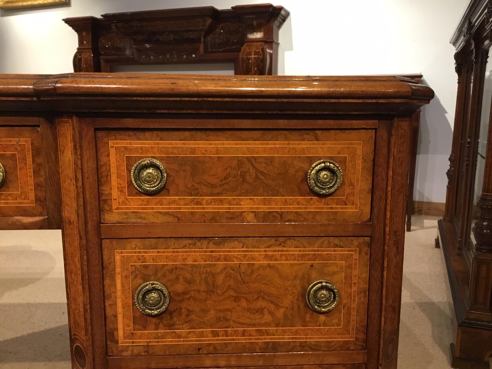 Late 19th Century Burr Walnut, Kingwood and Amboyna Victorian Period Antique Writing Desk