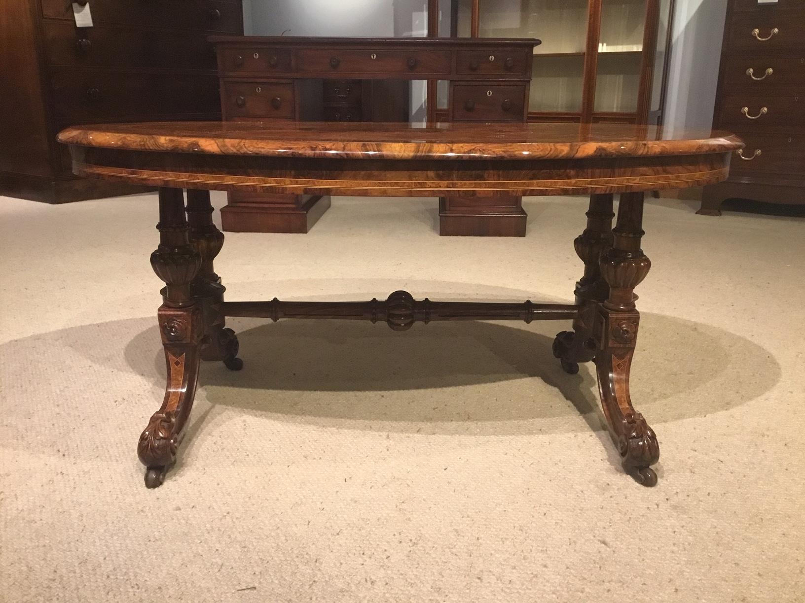 Burr Walnut Marquetry Inlaid Victorian Period Antique Coffee Table 3