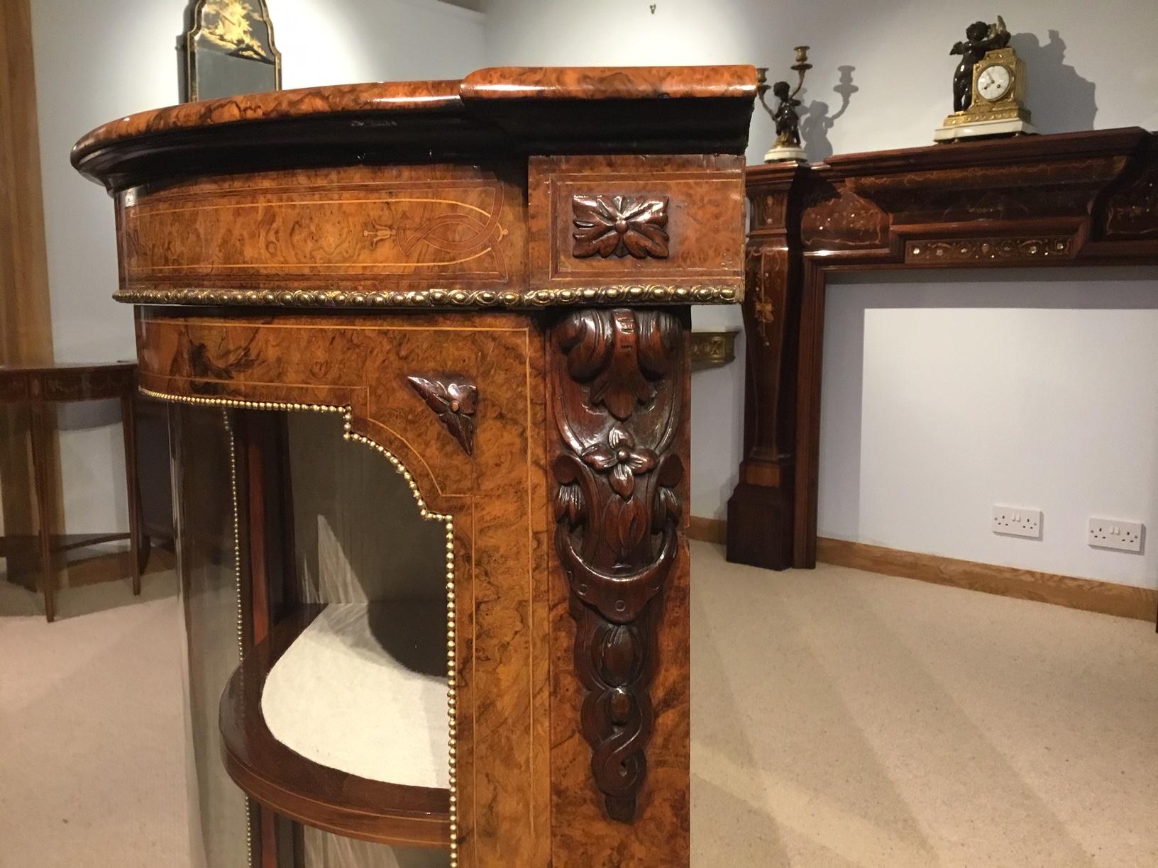 Burr Walnut and Marquetry Inlaid Victorian Period Credenza For Sale 11