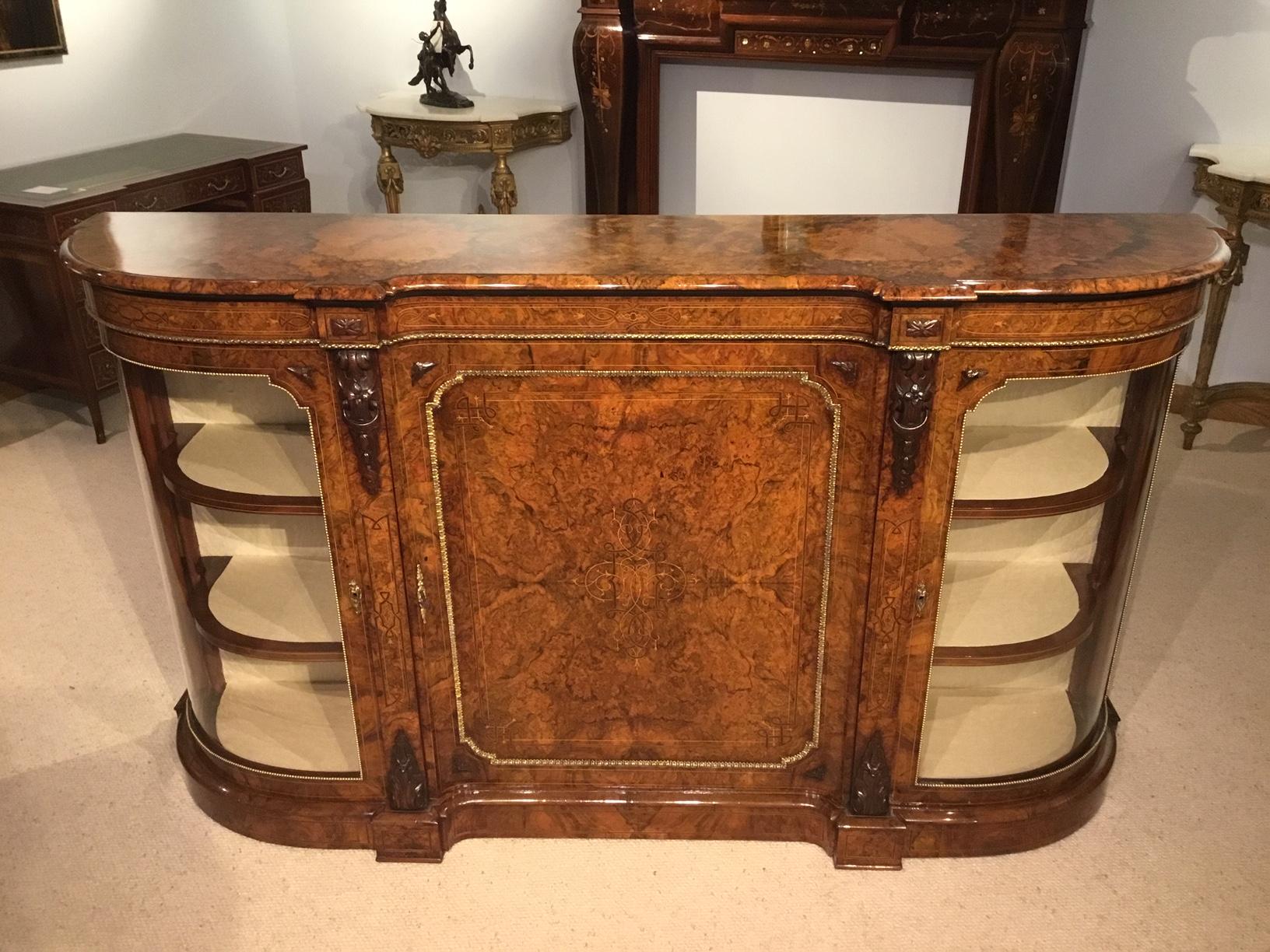 Burr Walnut and Marquetry Inlaid Victorian Period Credenza For Sale 13