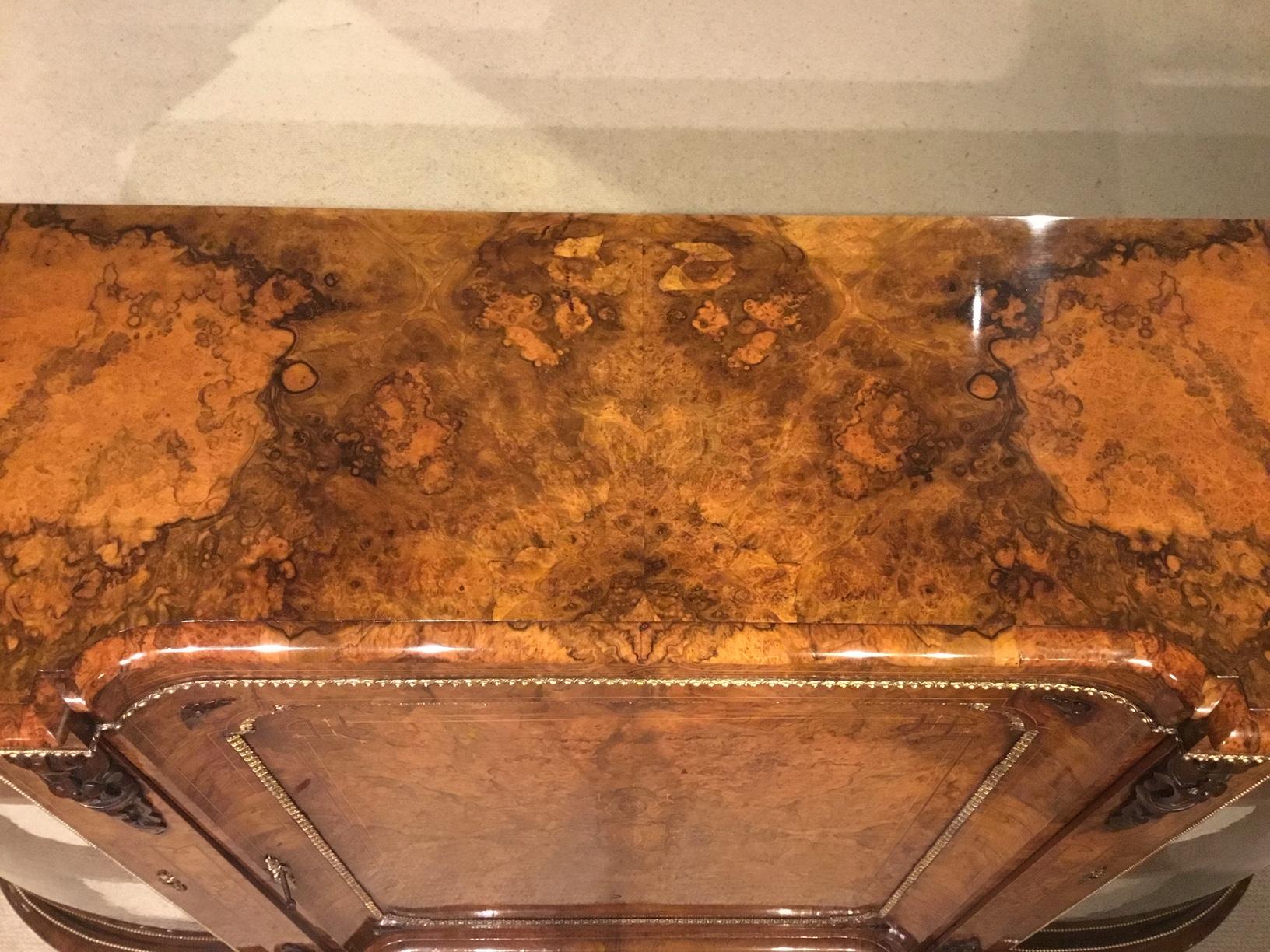 Burr Walnut and Marquetry Inlaid Victorian Period Credenza For Sale 2