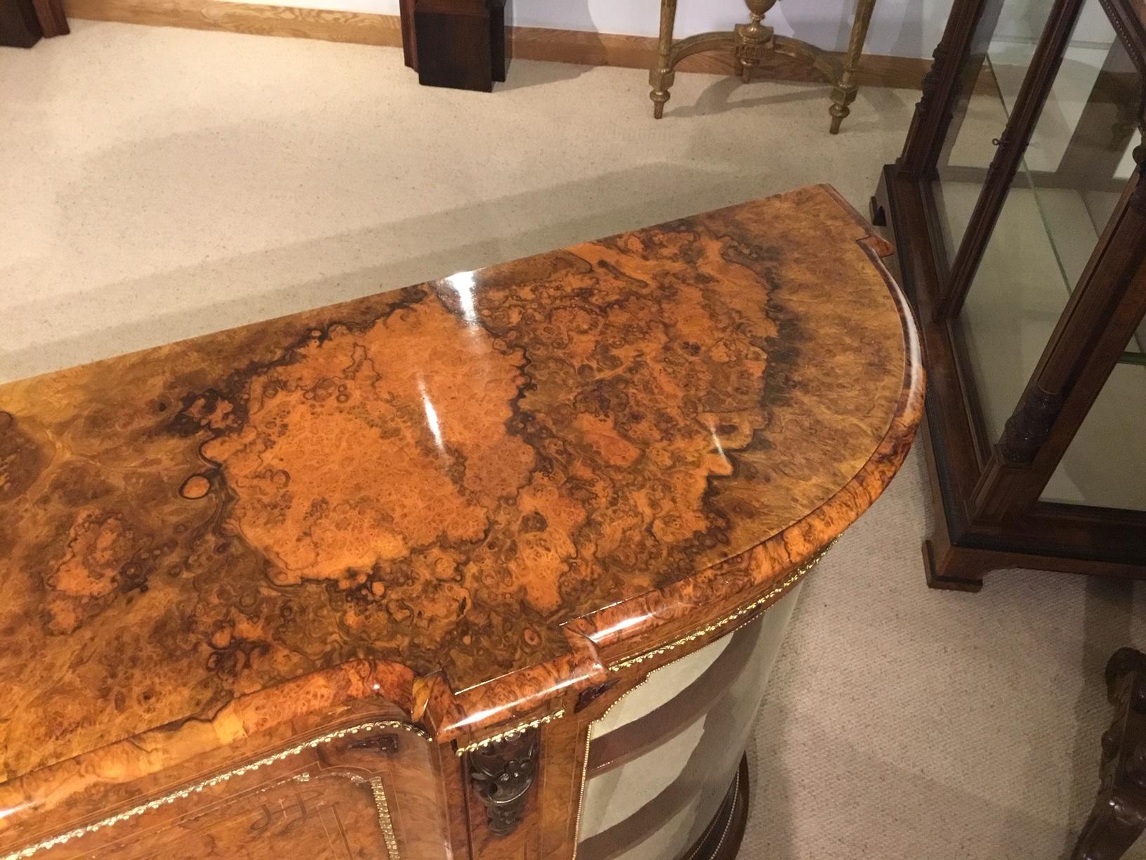 Burr Walnut and Marquetry Inlaid Victorian Period Credenza For Sale 3