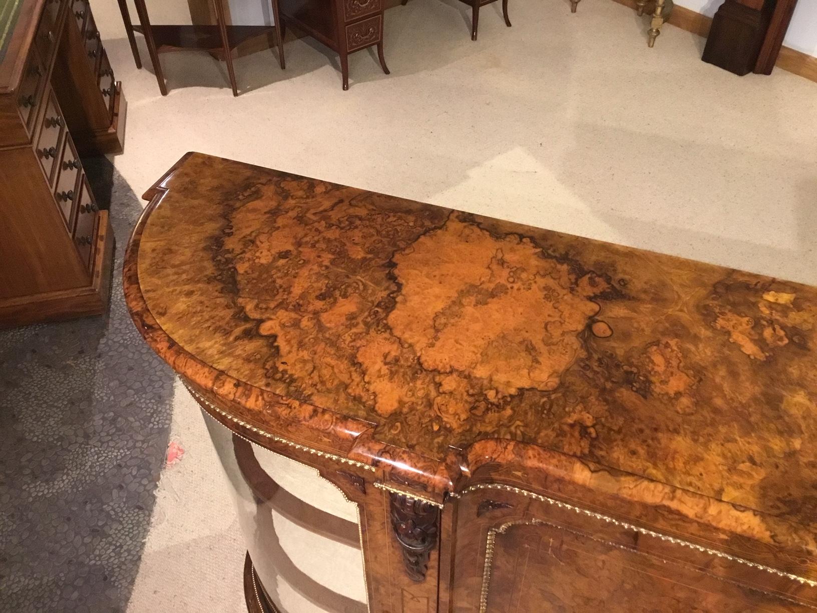 Burr Walnut and Marquetry Inlaid Victorian Period Credenza For Sale 4
