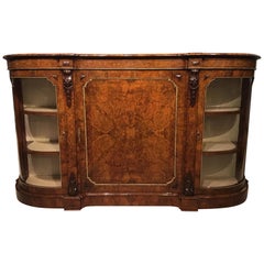 Burr Walnut and Marquetry Inlaid Victorian Period Credenza