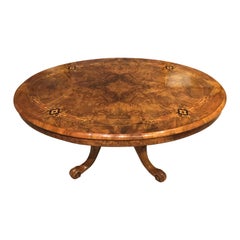 Burr Walnut Marquetry Inlaid Victorian Period Oval Coffee Table