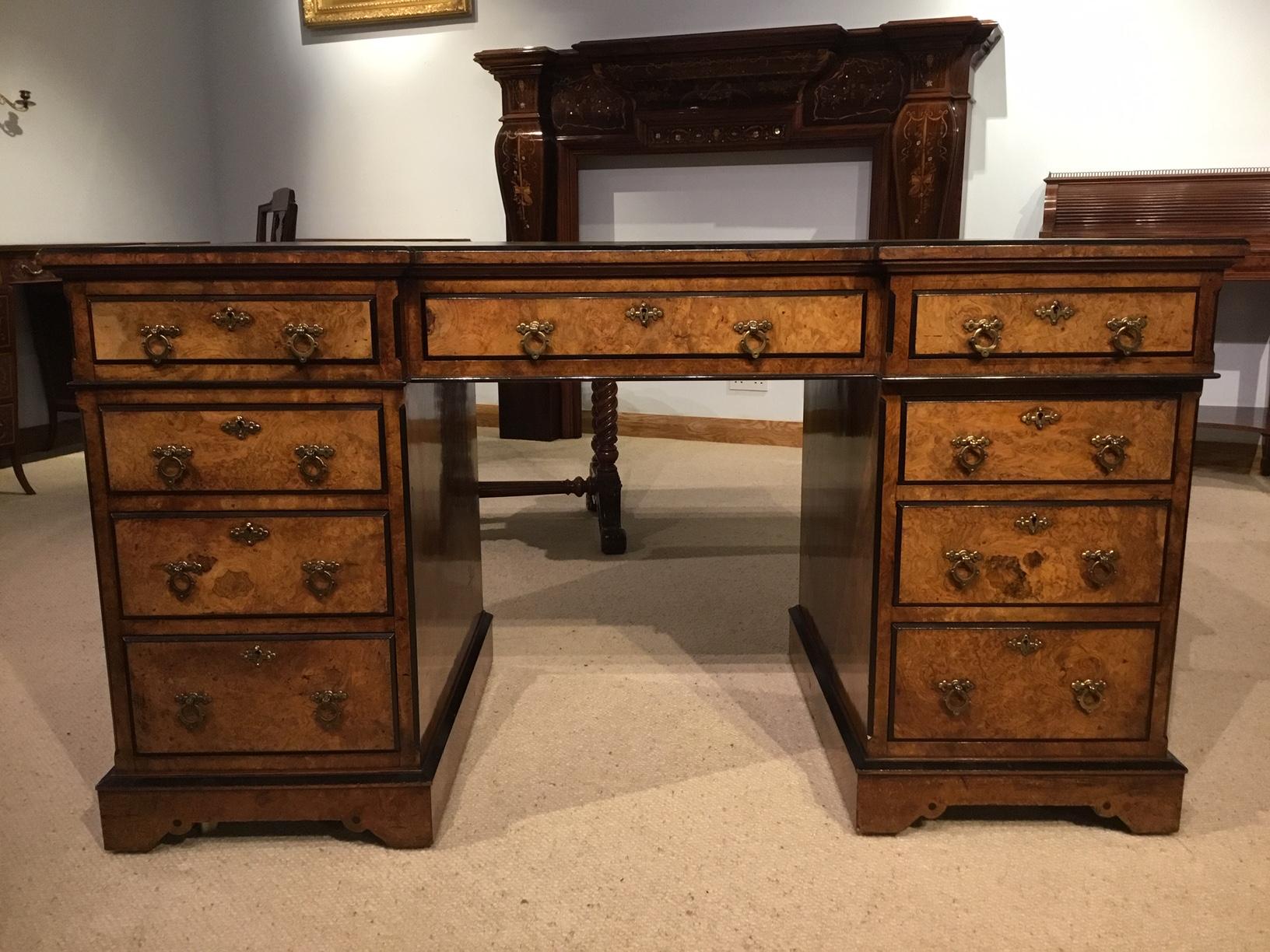 Burr Walnut Victorian Aesthetic Period Antique Desk 9