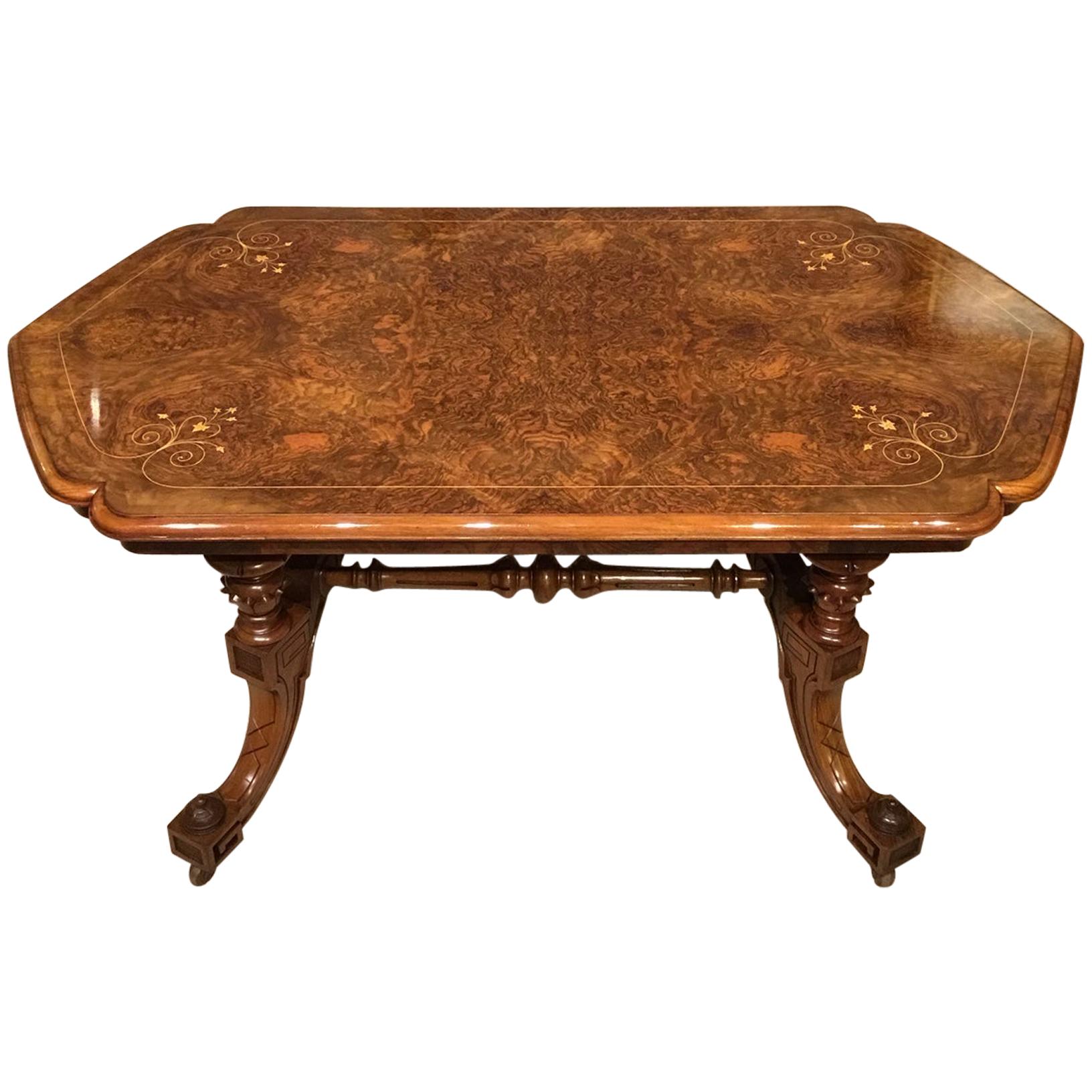 Burr Walnut Victorian Period Antique Coffee Table