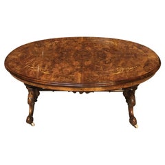 Burr Walnut Victorian Period Antique Oval Coffee Table