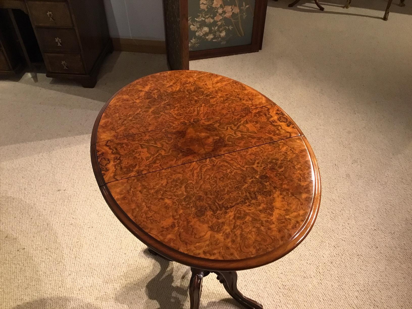Burr Walnut Victorian Period Drop-Leaf Sutherland Table In Excellent Condition In Darwen, GB