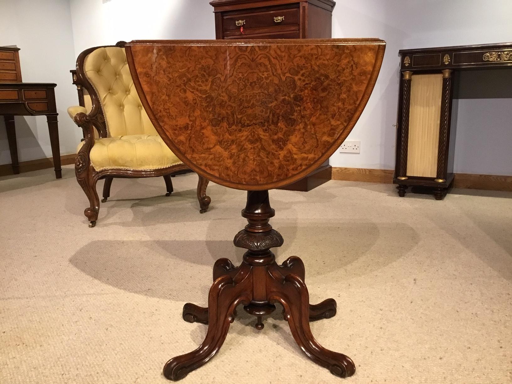 Late 19th Century Burr Walnut Victorian Period Drop-Leaf Sutherland Table