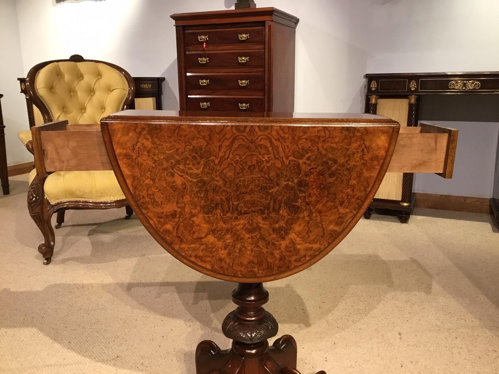Burr Walnut Victorian Period Drop-Leaf Sutherland Table 1