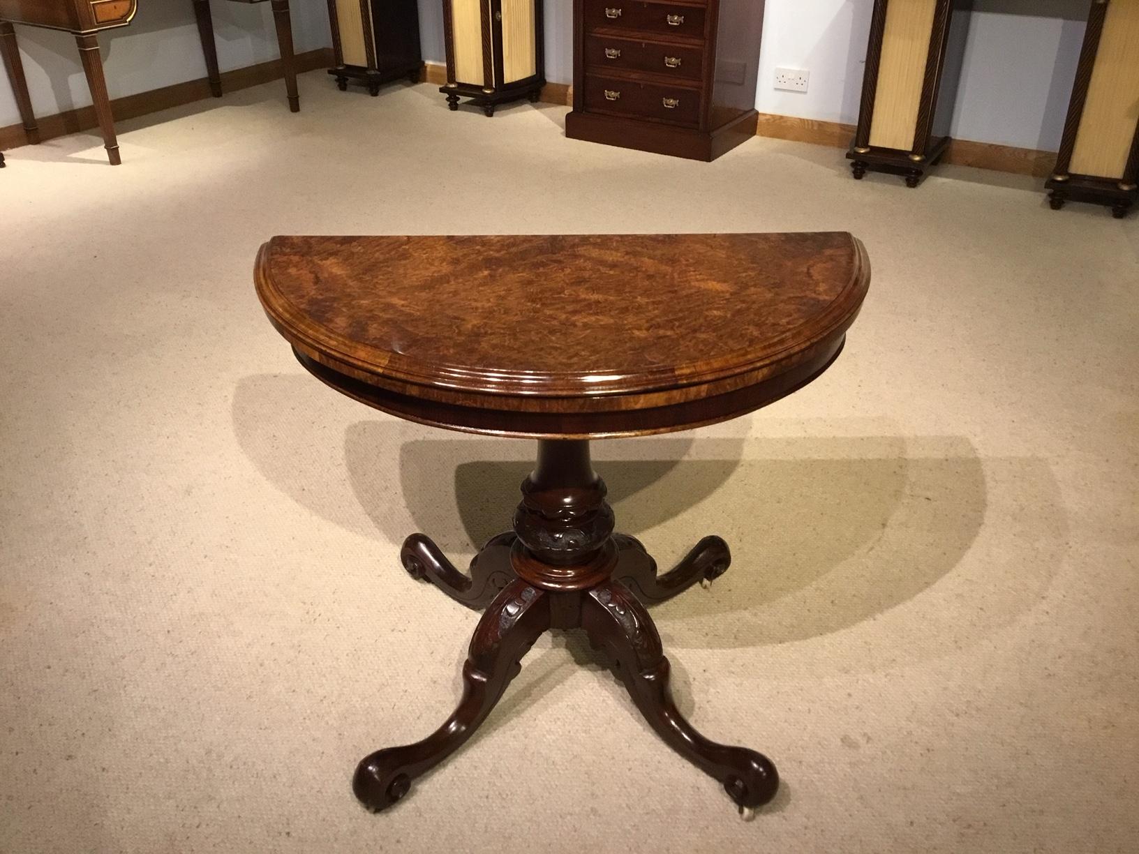 Burr Walnut Victorian Period Fold over Card Table In Excellent Condition In Darwen, GB