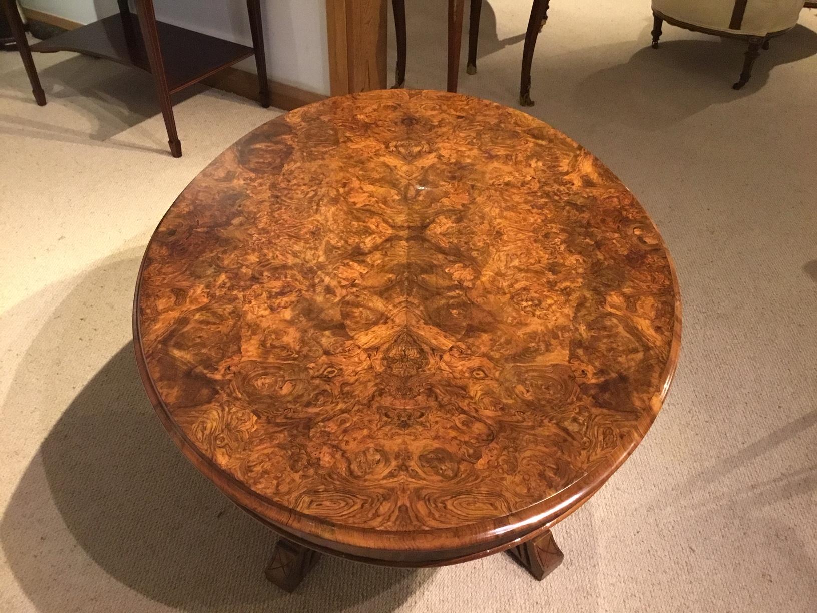 Burr Walnut Victorian Period Oval Antique Coffee Table 4