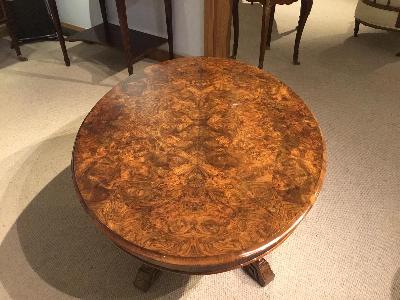 Burr Walnut Victorian Period Oval Antique Coffee Table 2
