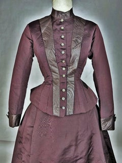 A Bustle cage silk faille Dress with bodice and skirt - France Circa 1890