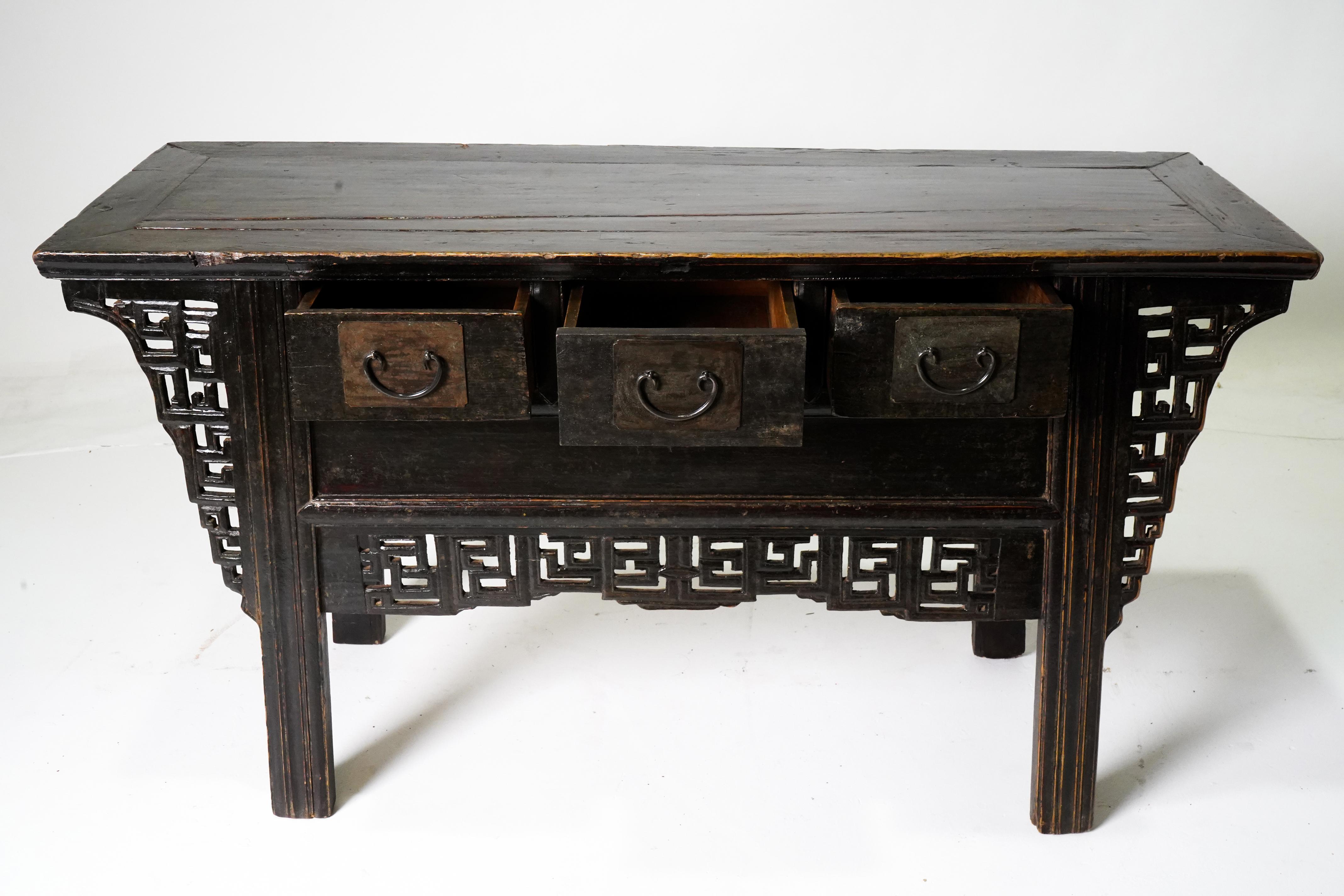 Chinese C. 1800 Butterfly Style Side Chest with Three Drawers and Original Patina