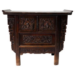 Antique Rare C. 1850 Qing Storage Cabinet with Carved Dragon Spandrels