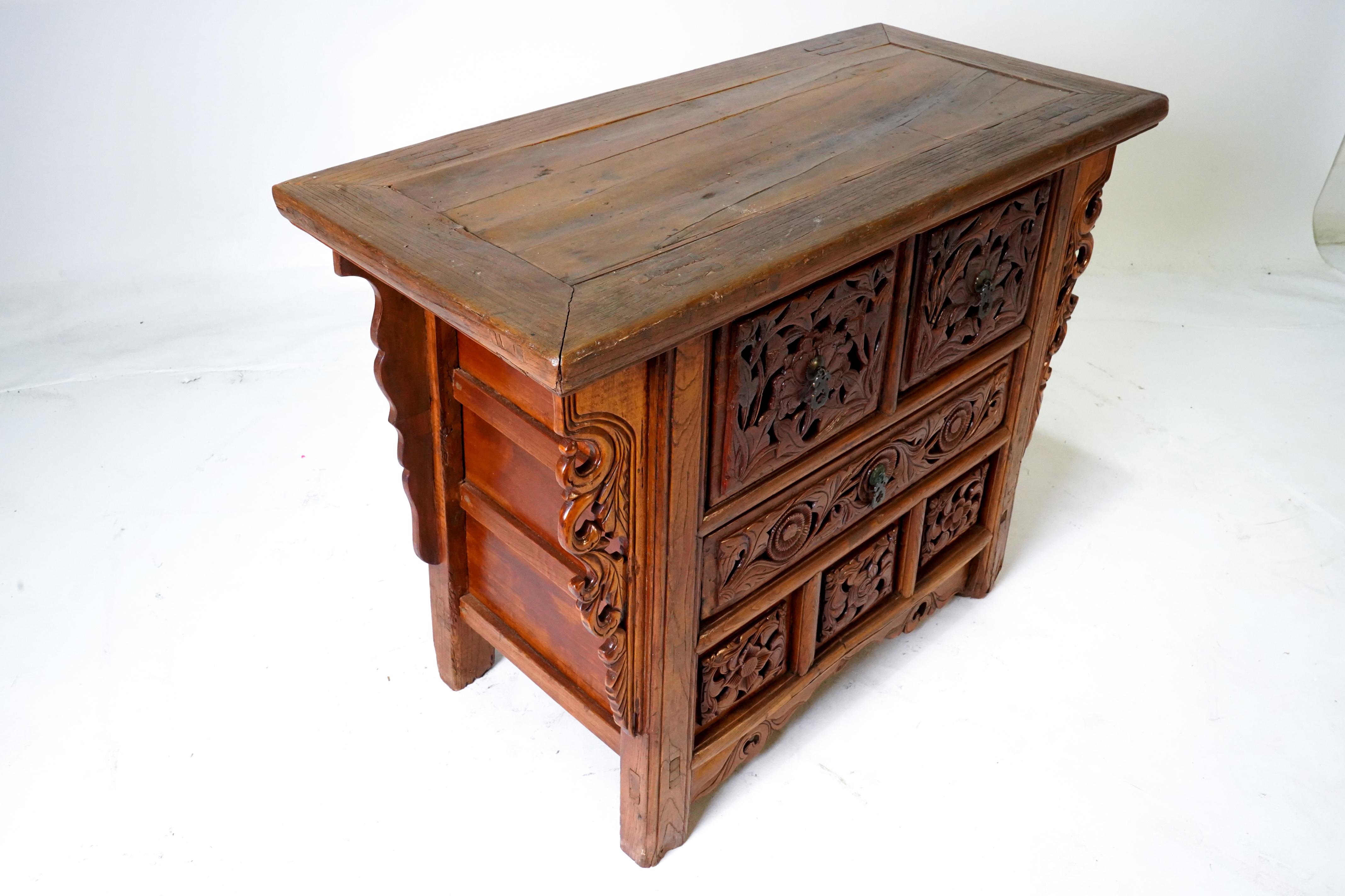 Chinese A Butterfly Style Storage Cabinet With Carved Spandrels For Sale