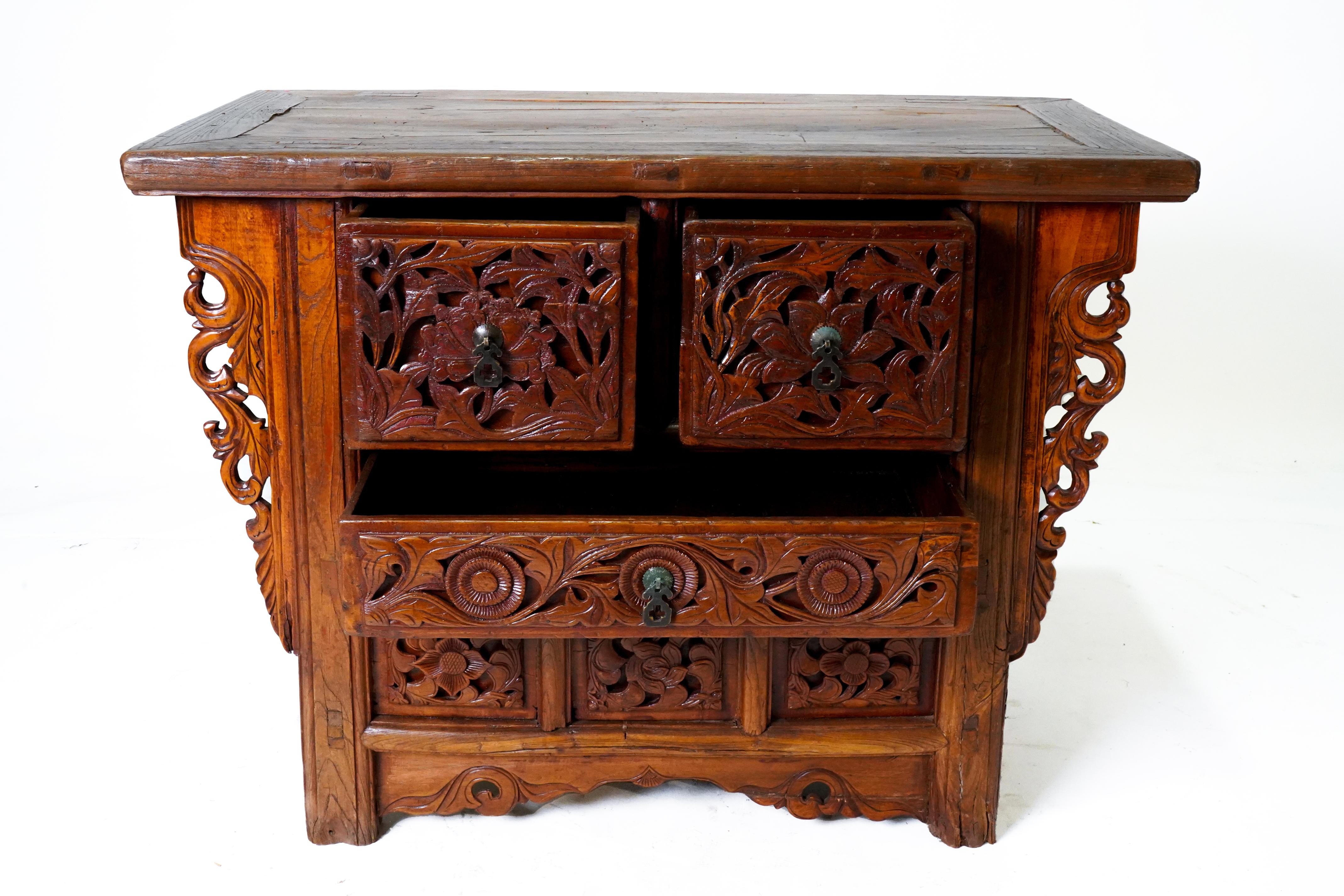 19th Century A Butterfly Style Storage Cabinet With Carved Spandrels For Sale
