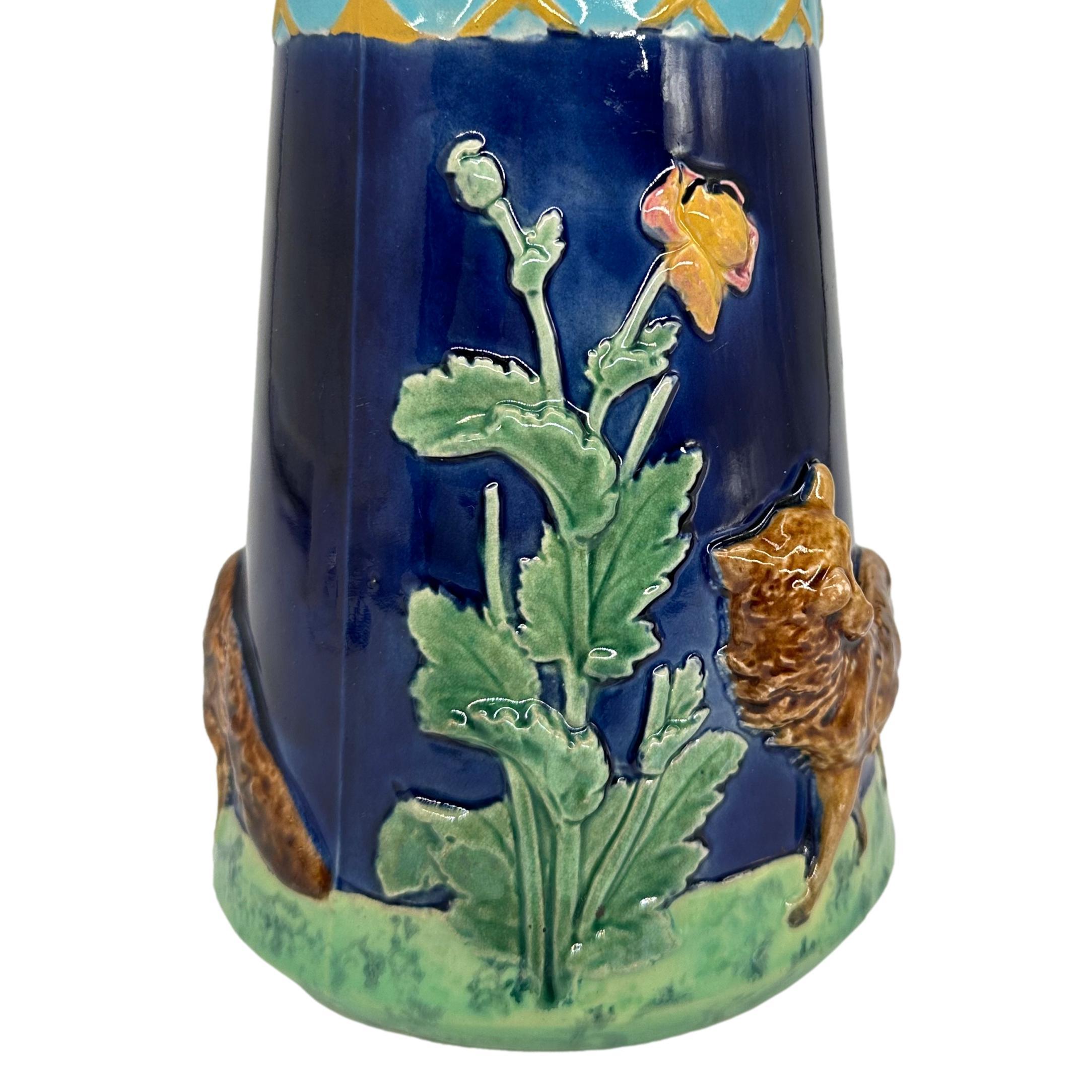 Late 19th Century A BWM Majolica Jug Depicting 'The Fox and the Grapers' Aesop's Fable, ca. 1876 For Sale