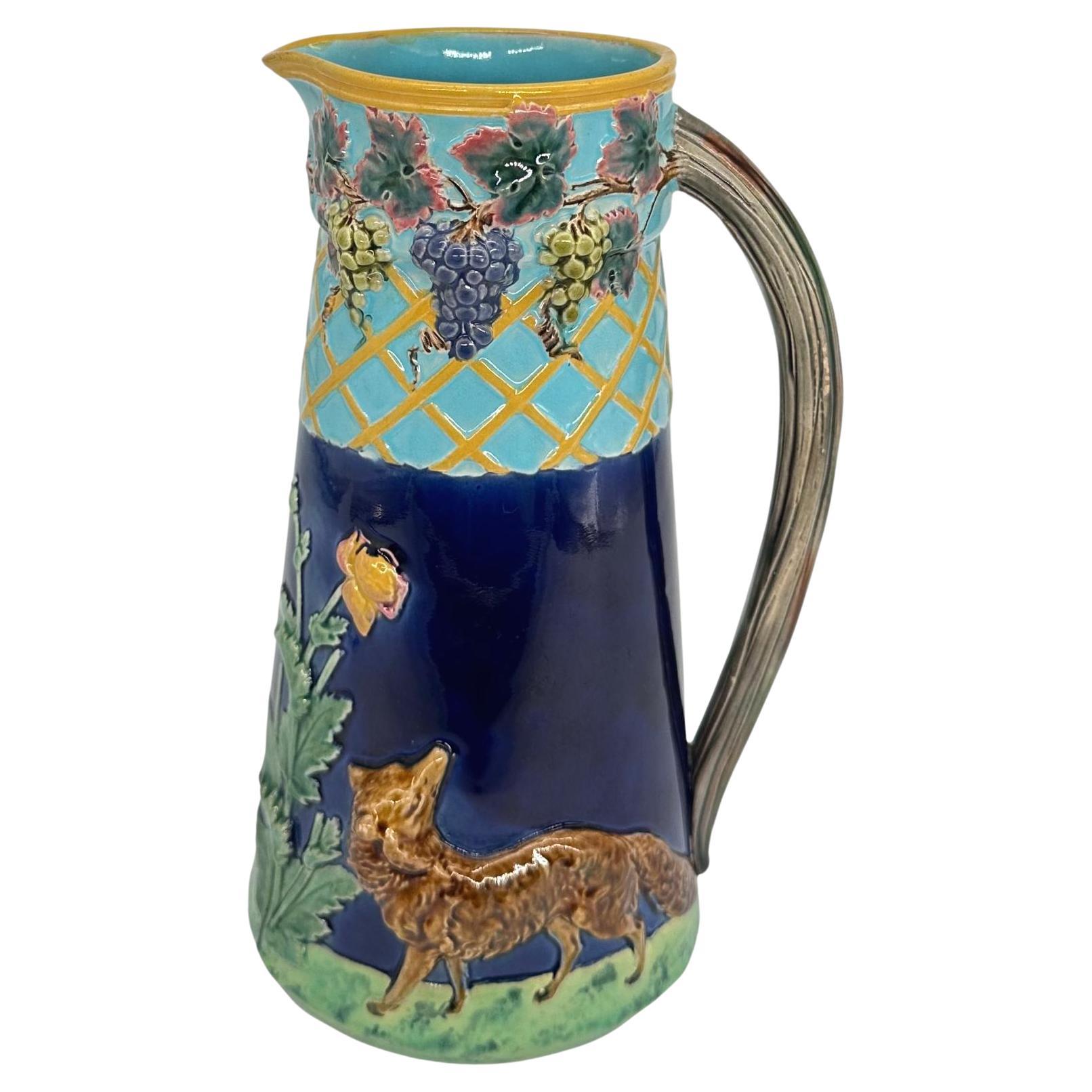 A BWM Majolica Jug Depicting 'The Fox and the Grapers' Aesop's Fable, ca. 1876 For Sale