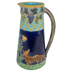 Used A BWM Majolica Jug Depicting 'The Fox and the Grapers' Aesop's Fable, ca. 1876