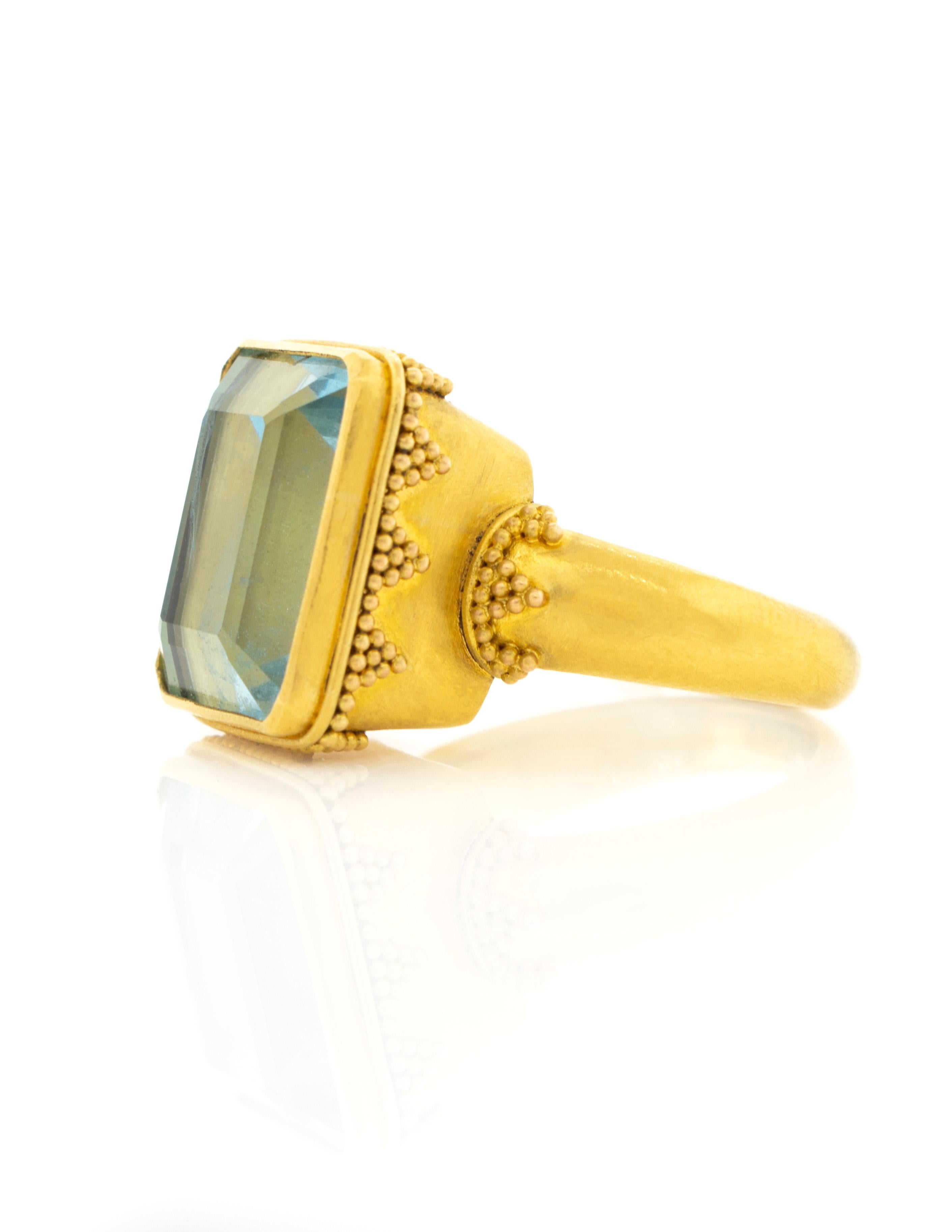 Anillo bizantino de oro amarillo de 22 quilates con aguamarina de 12 quilates en Nuevo estado para la venta en Boone, NC