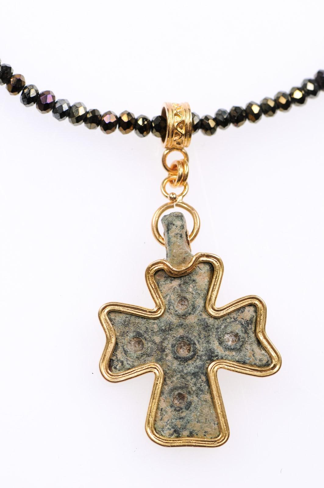 Byzantine Era Bronze Cross Artisan Set into a Beautiful 21-Karat Gold Pendant 4