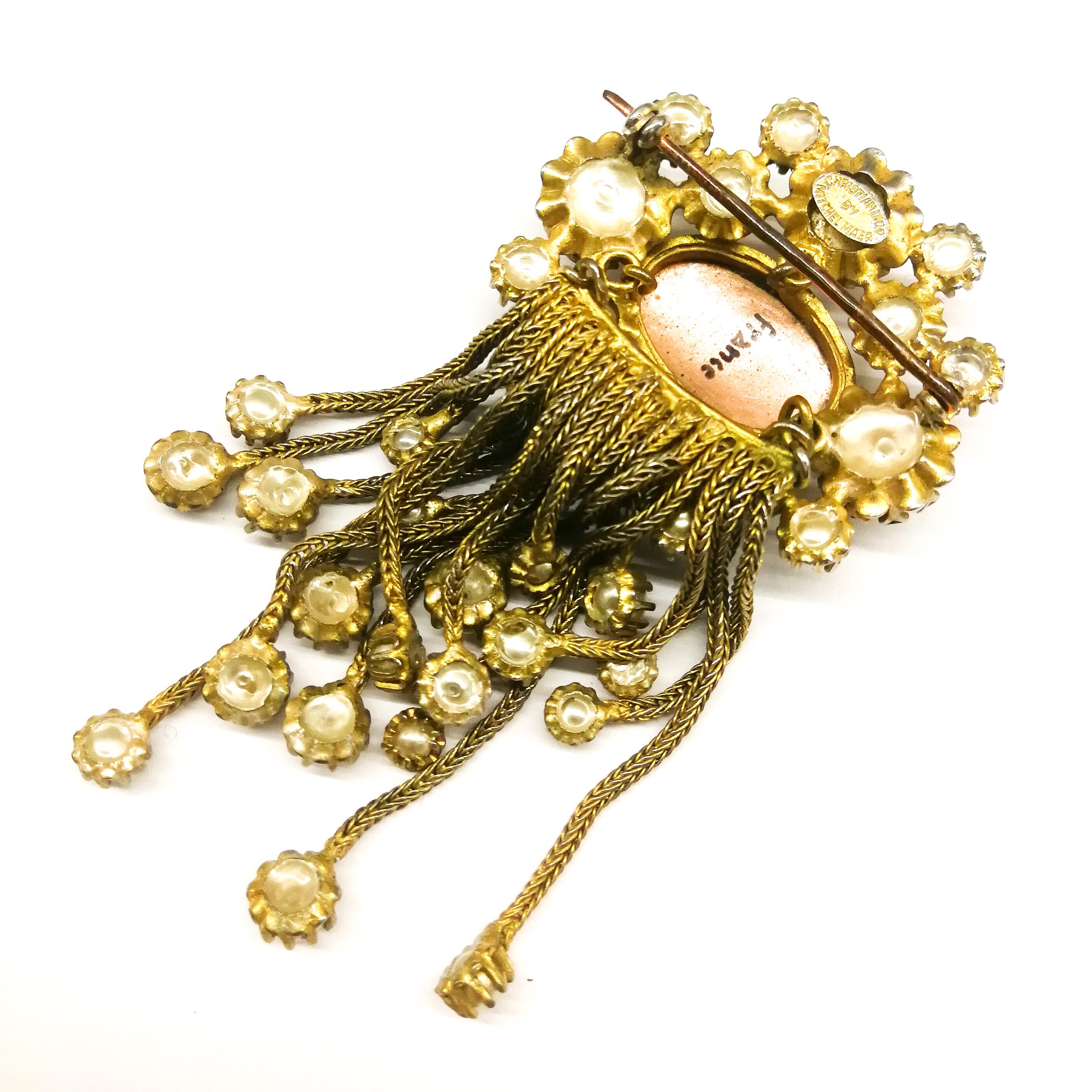 A Byzantine style fringed brooch with Limoges panel, C Dior by Mitchel Maer 1954 1