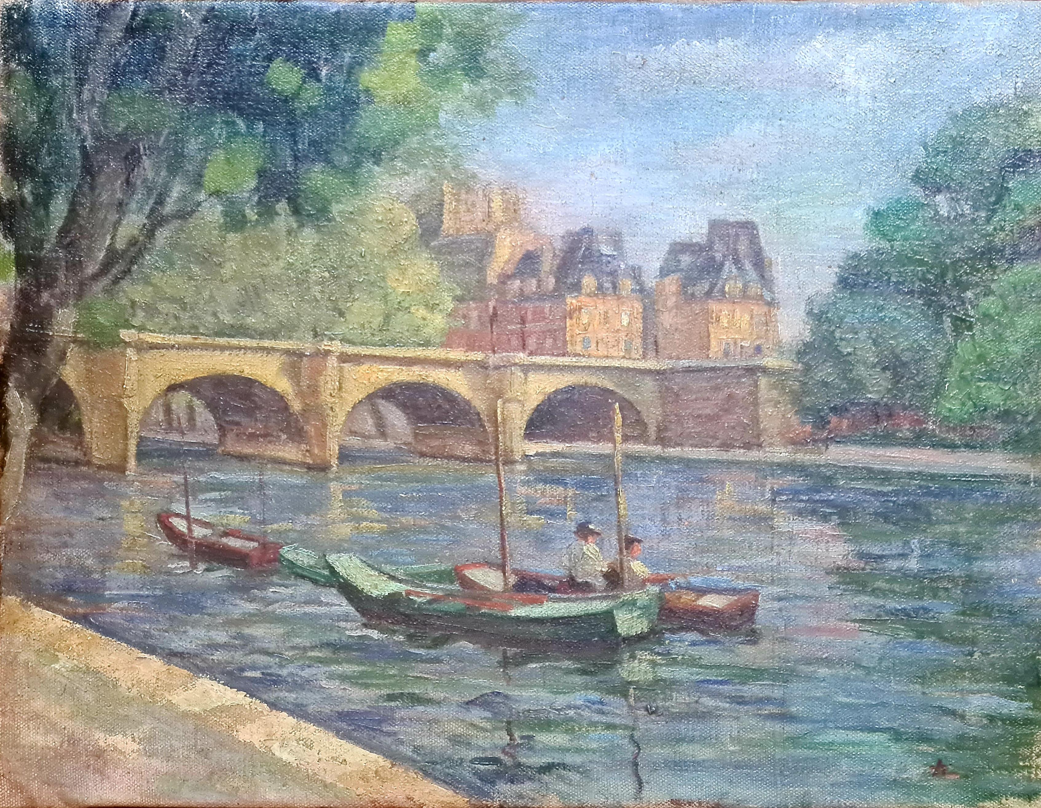 Impressionistisches Ölgemälde aus den 1920er Jahren: „Der Pont Neuf“, Paris