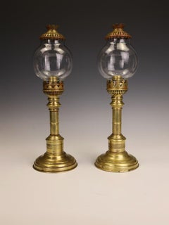 Antique Brass Spring-Loaded Candle Lamps by A C Paris, 1880