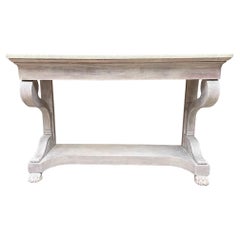 C1850 Limed Console Table with Original Marble Top