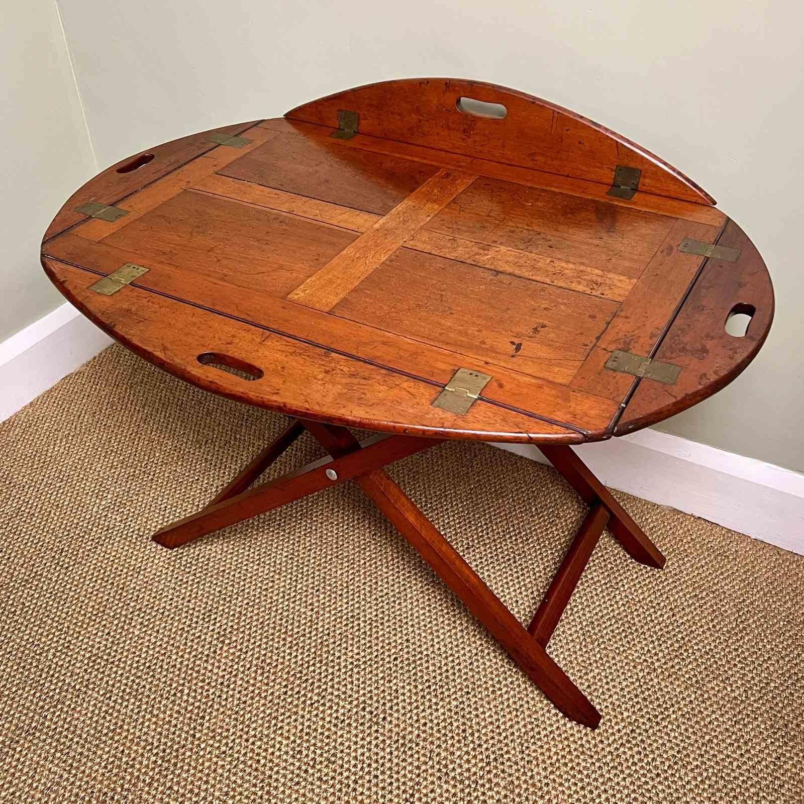Brass A C19th Mahogany Campaign Butlers Tray Table By Army & Navy CSL